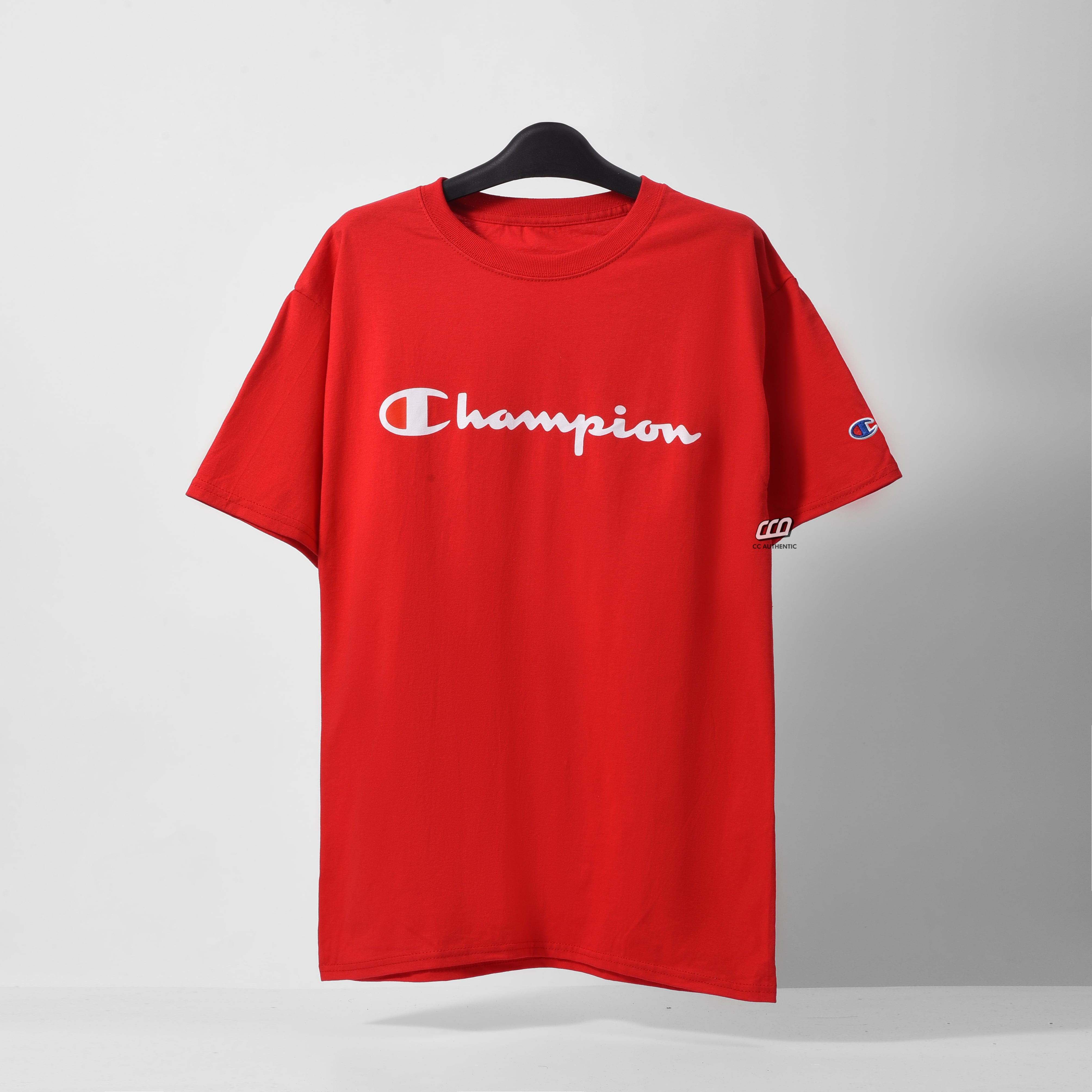 Champion Tagless Tshirt ,Printed Logo - Scarlet