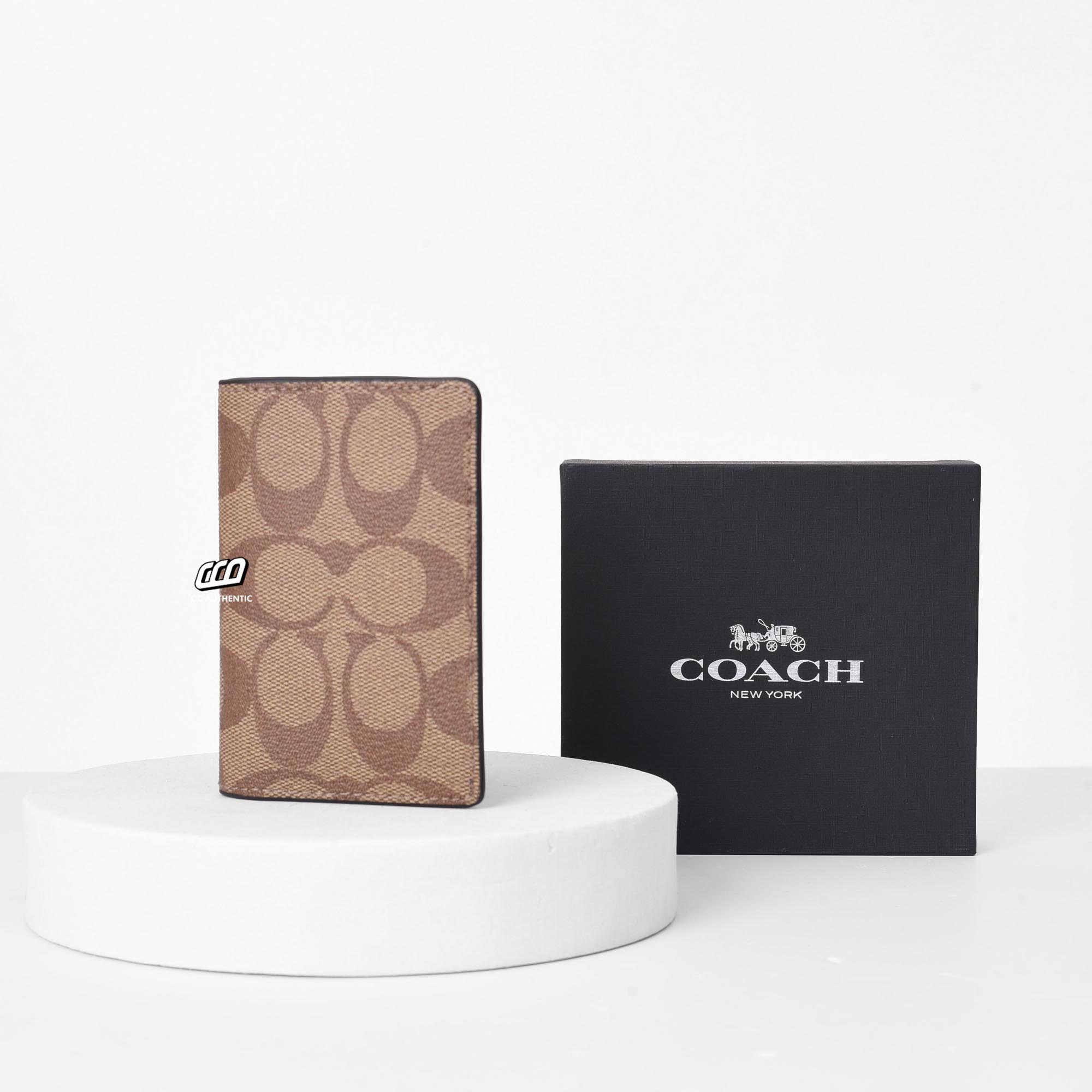 COACH SIGNATURE CANVAS CARD WALLET - BEIGE