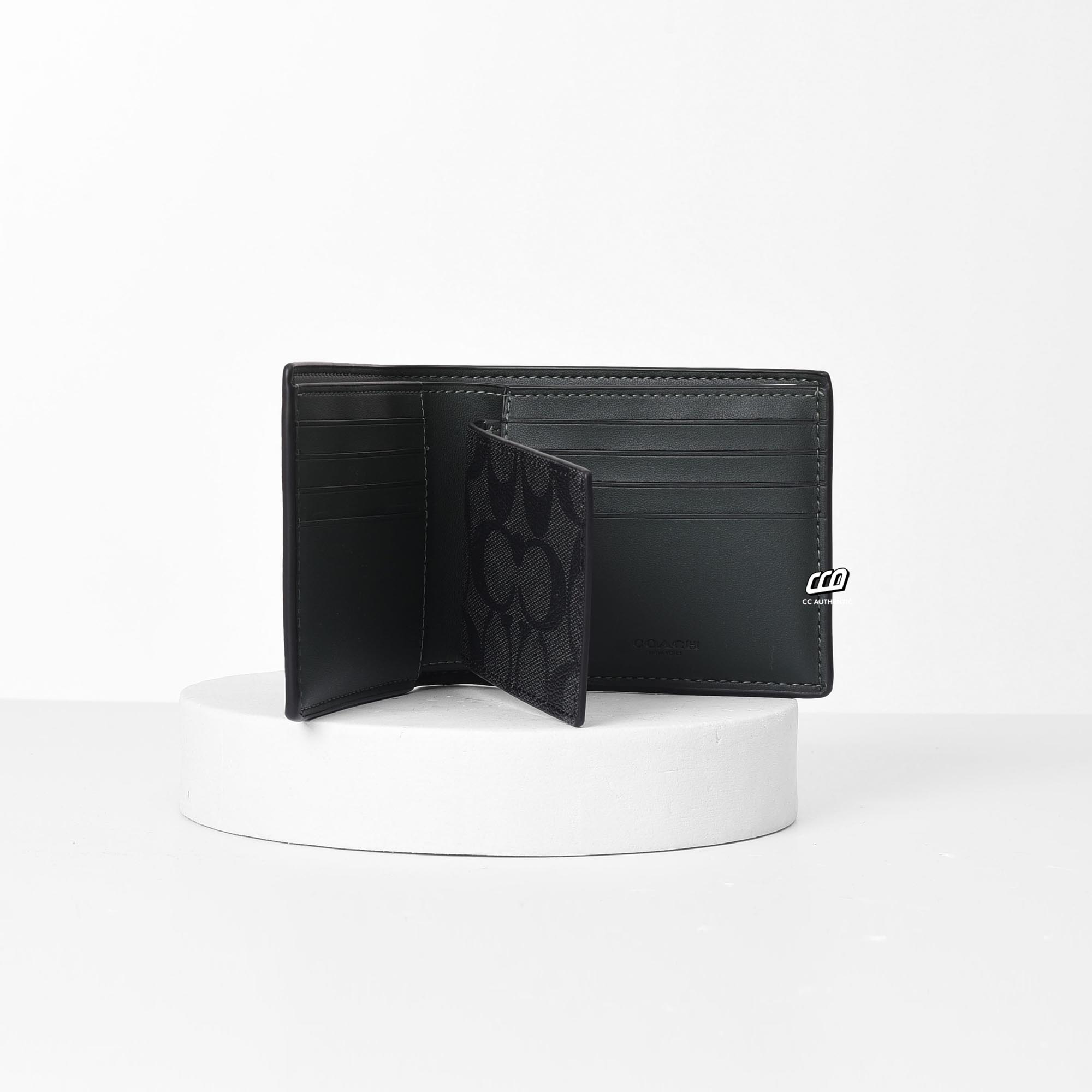 COACH EMBROI LOGO DOUBLE WALLET - BLACK