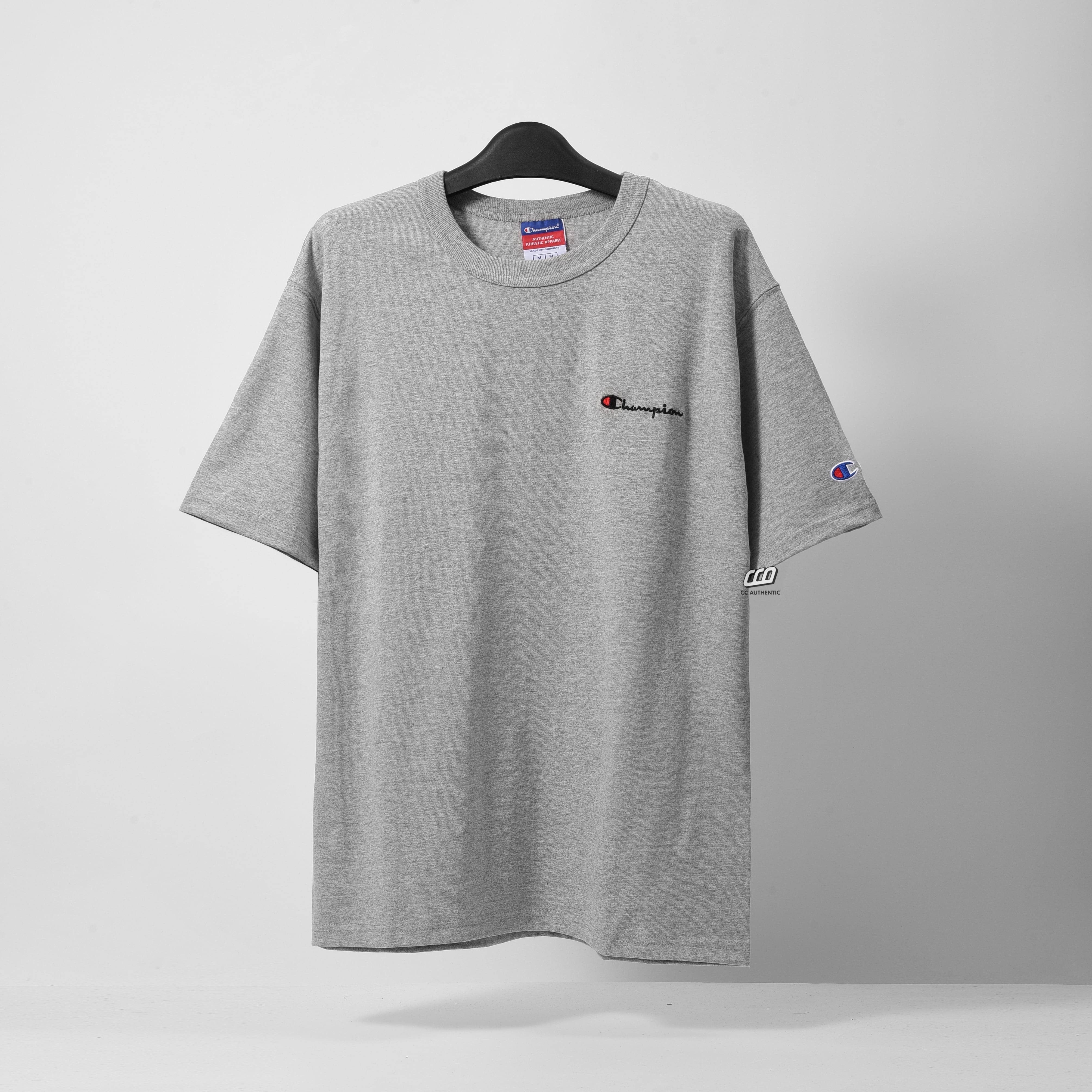 Champion Heritage Tshirt , Embroidered Logo -  Oxford Grey