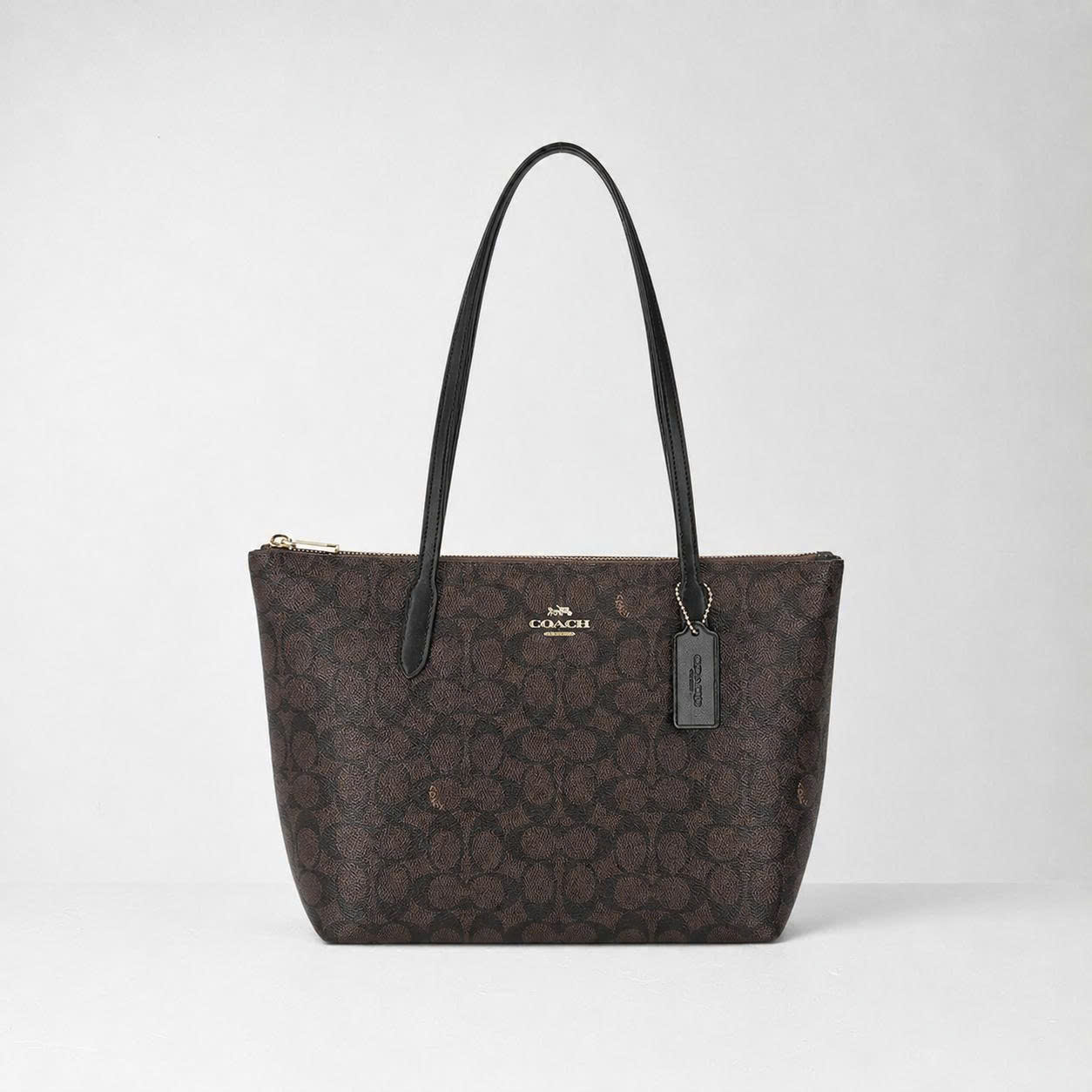 COACH SIGNATURE CBT18 ZIP TOTE BAG - WALNUT