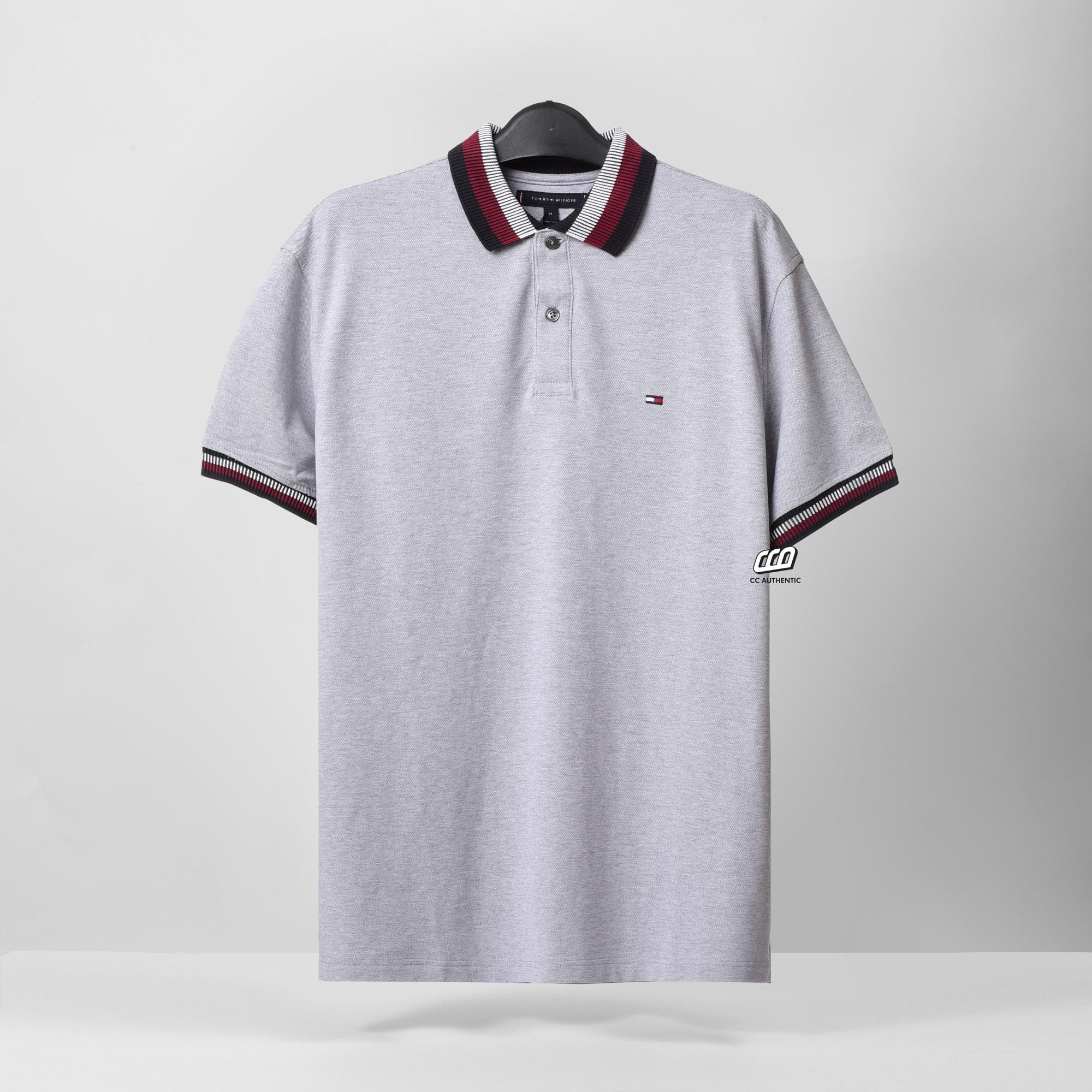 TOMMY HILFIGER LINES PIQUE POLO SHIRT - GREY