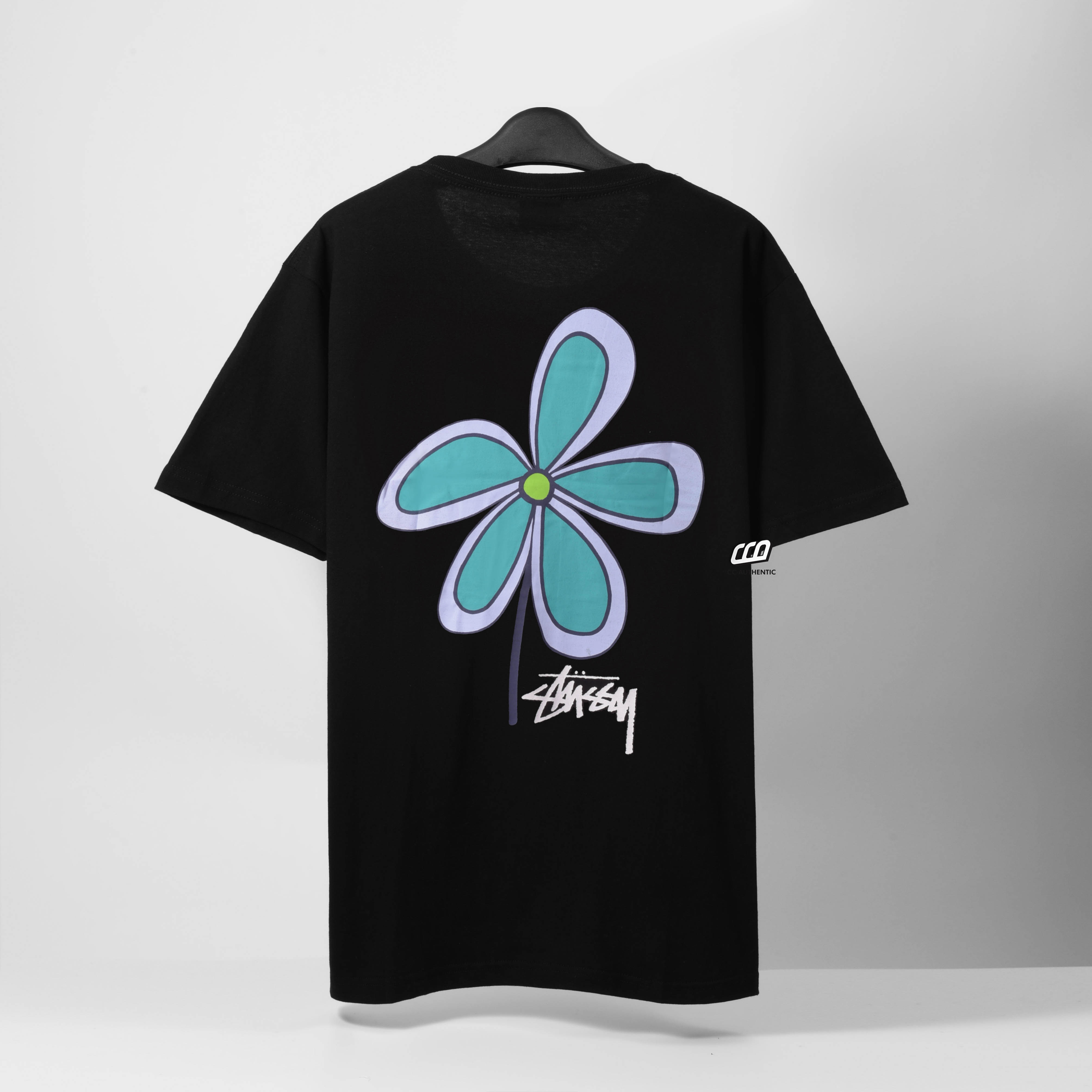 STUSSY FLOWER T-SHIRT - BLACK