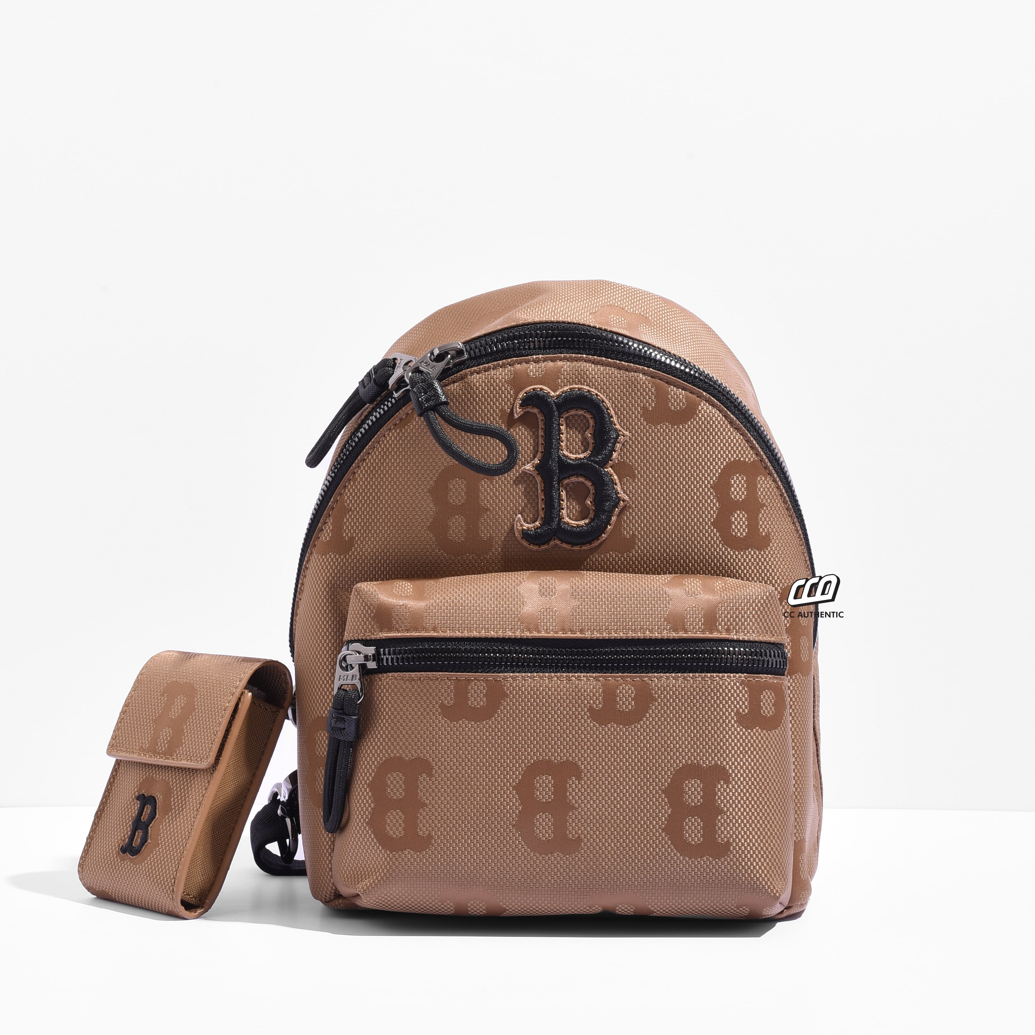mlb monogram nylon jacquard mini backpack - begie
