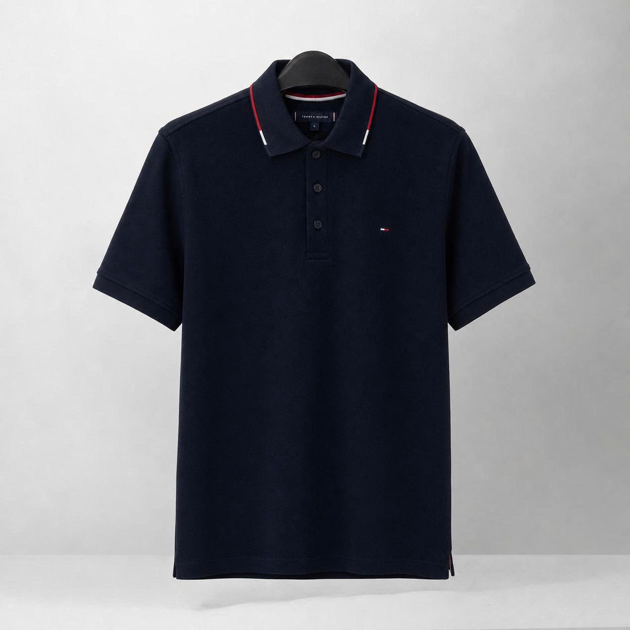 TOMMY HILFIGER FLAG CUFF POLO SHIRT - NAVY