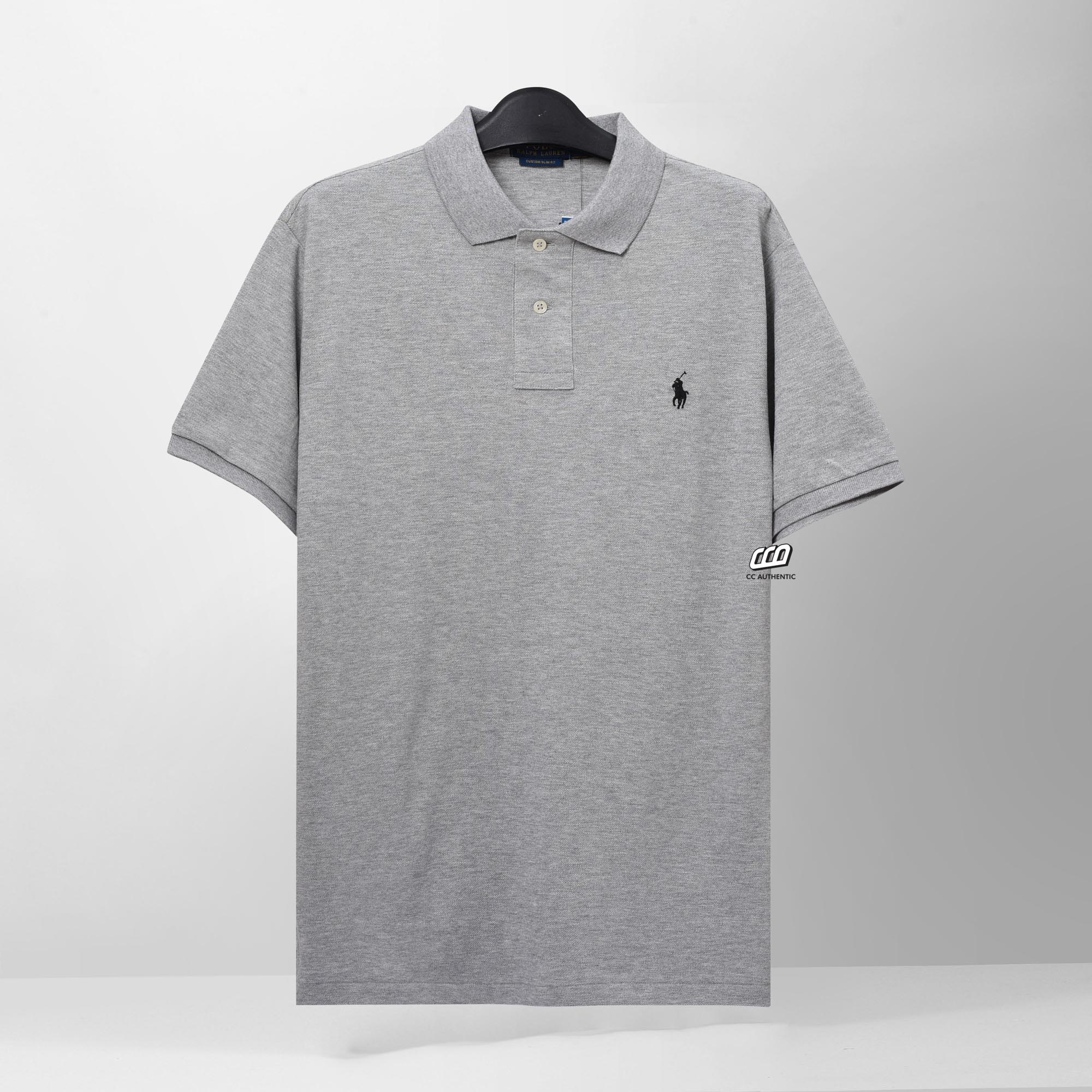 RALPH LAUREN PIQUE SLIM FIT POLO SHIRT -  GREY