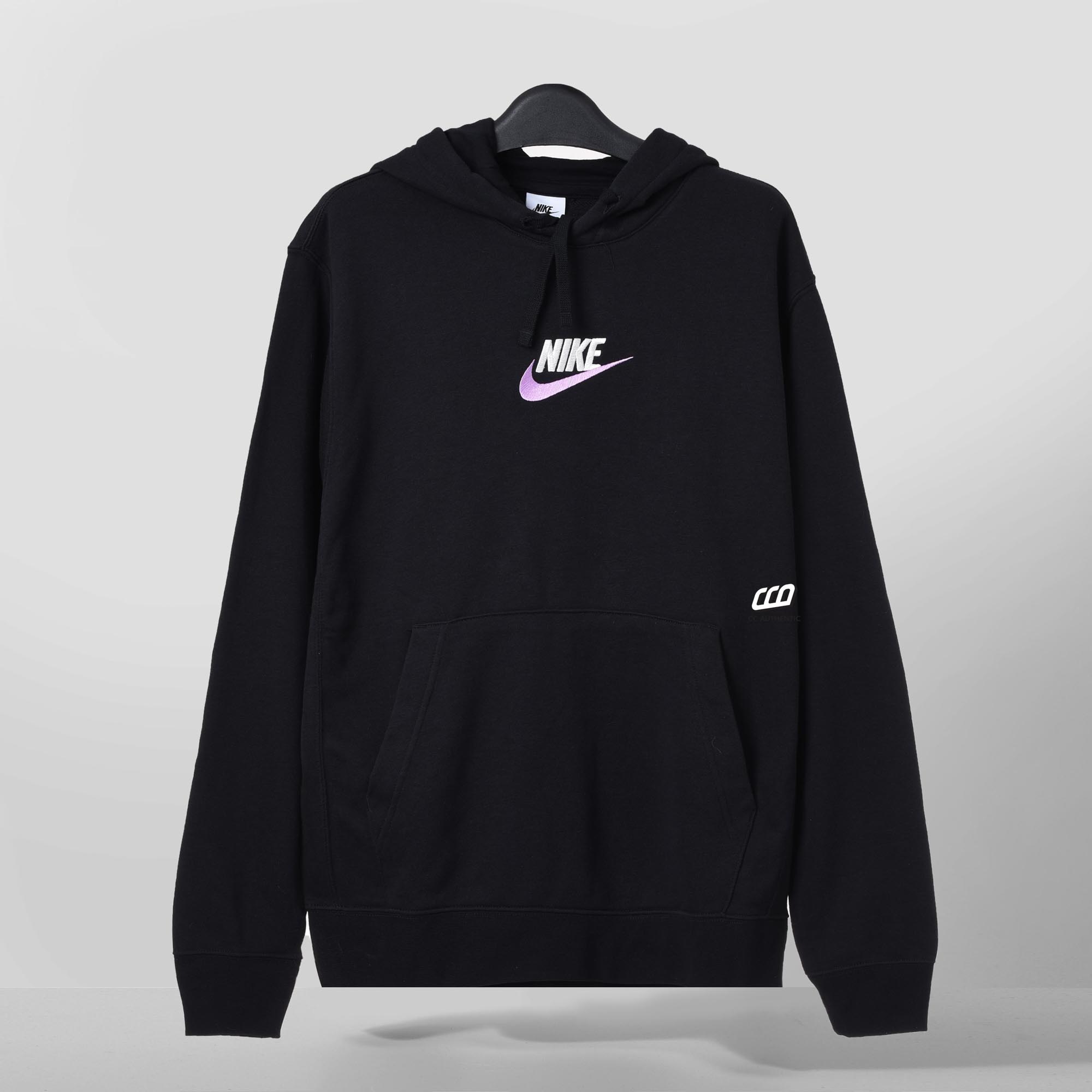 NIKE CLUB FRENCH TERRY SPING AND AUTUMN EMBROIDERED LOGO HOODIE - BLACK