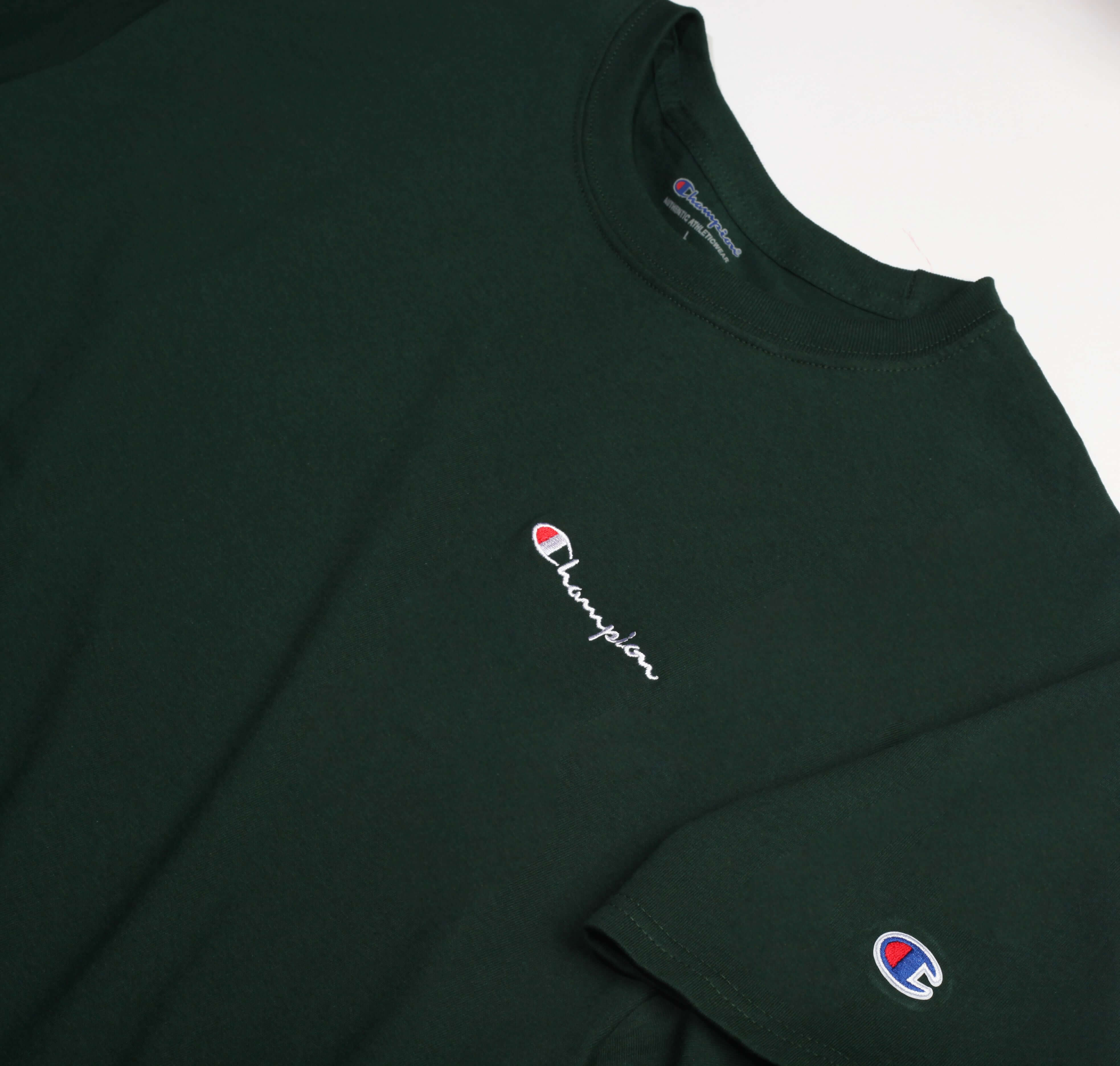 Champion Tagless Tshirt ,Embroidered Logo -  Dark Green