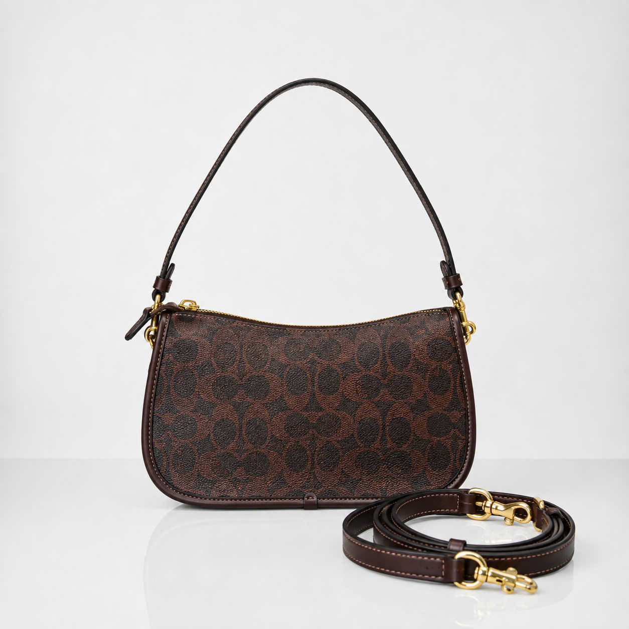 COACH SIGNATURE WAVERLY BAG - DARK BROWN