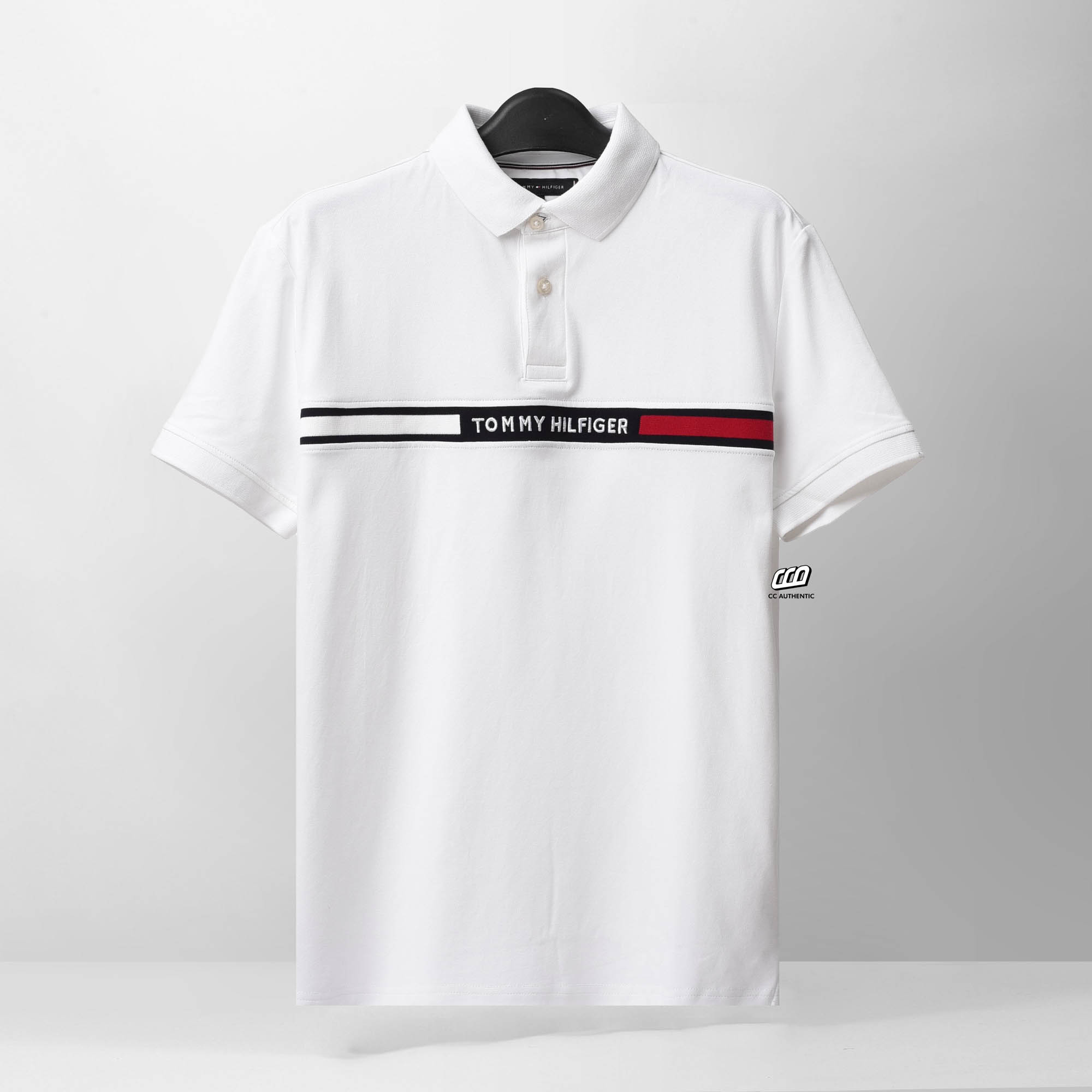 TOMMY HILFIGER EMBROI SIGNATURE LOGO POLO SHIRT - WHITE