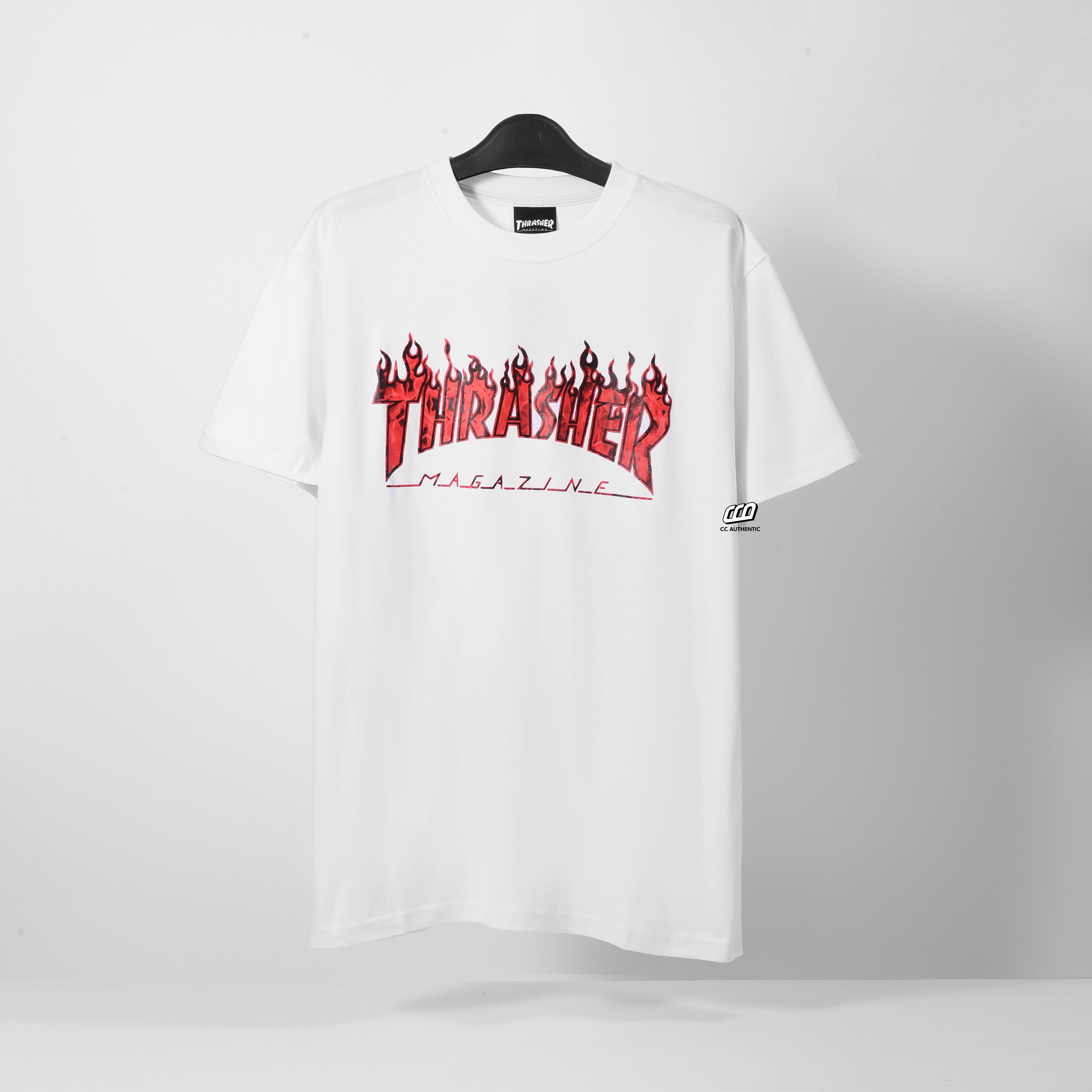 THRASHER GHOST FLAME T-SHIRT - WHITE/RED