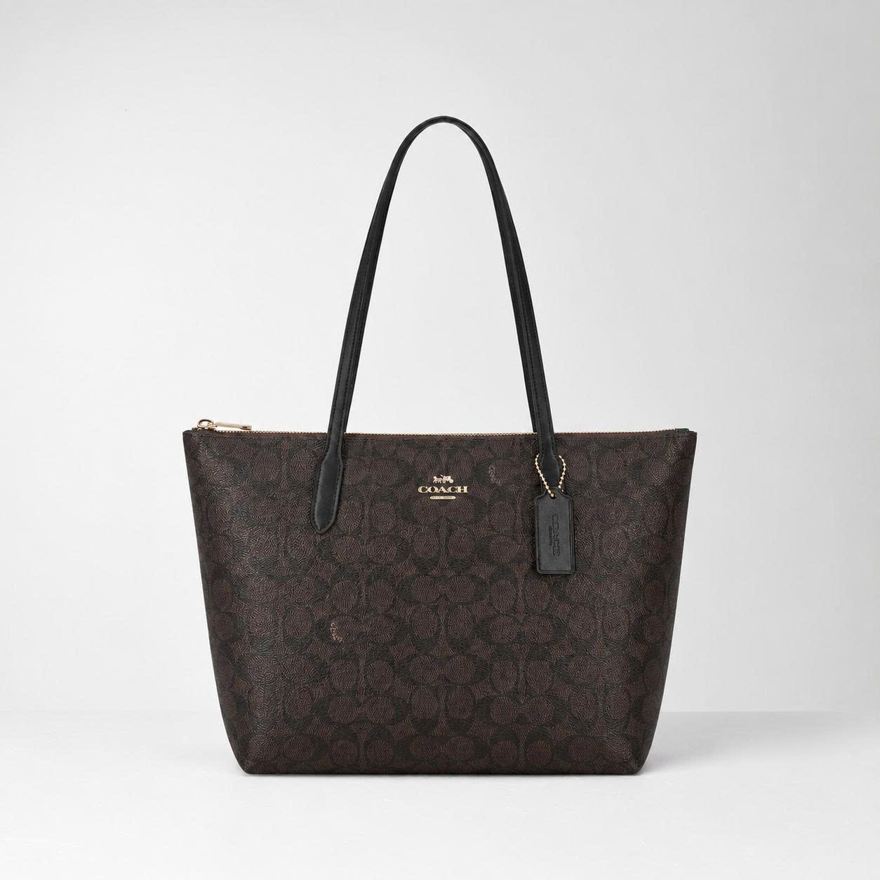 COACH SIGNATURE CBT20 ZIP TOTE BAG - WALNUT