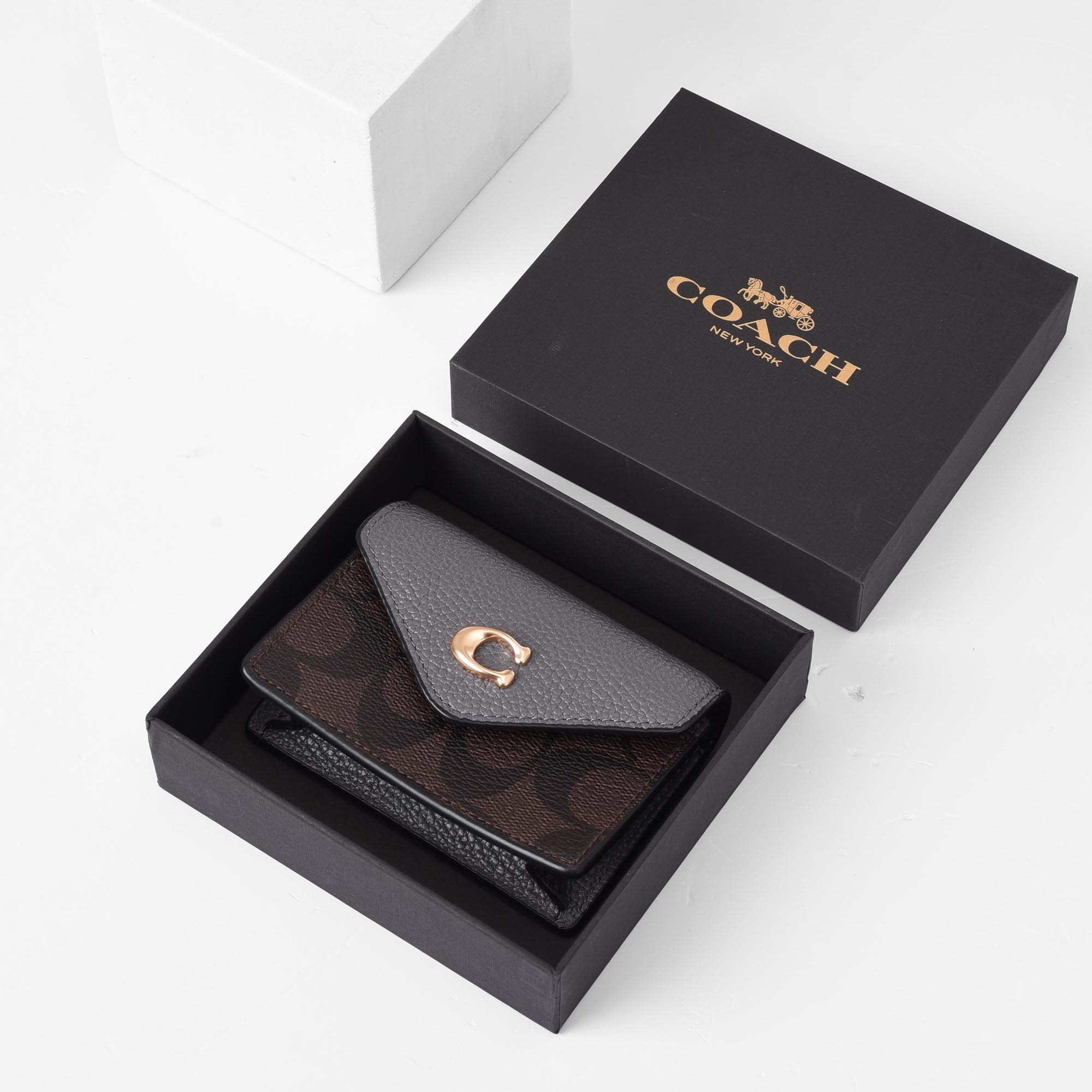 COACH MONOGRAM WALLET - GREY/BROWN
