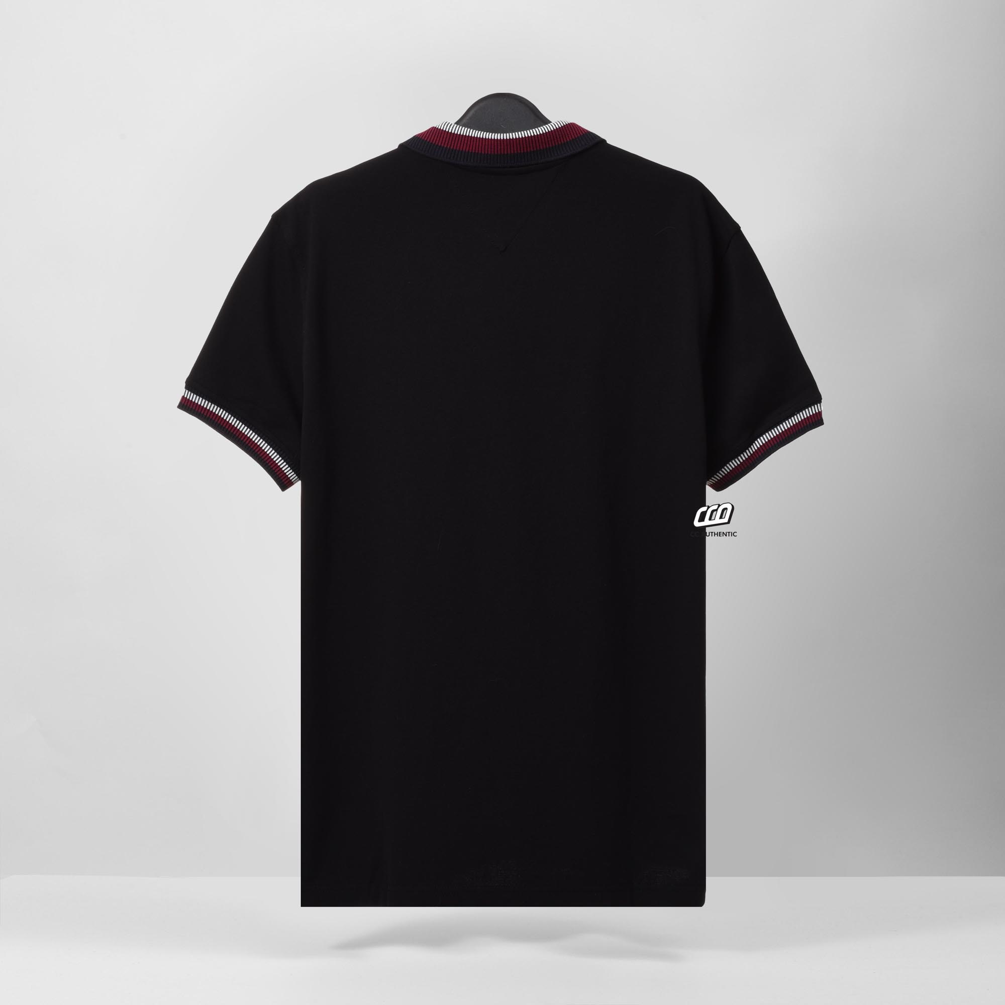 TOMMY HILFIGER LINES PIQUE POLO SHIRT - BLACK