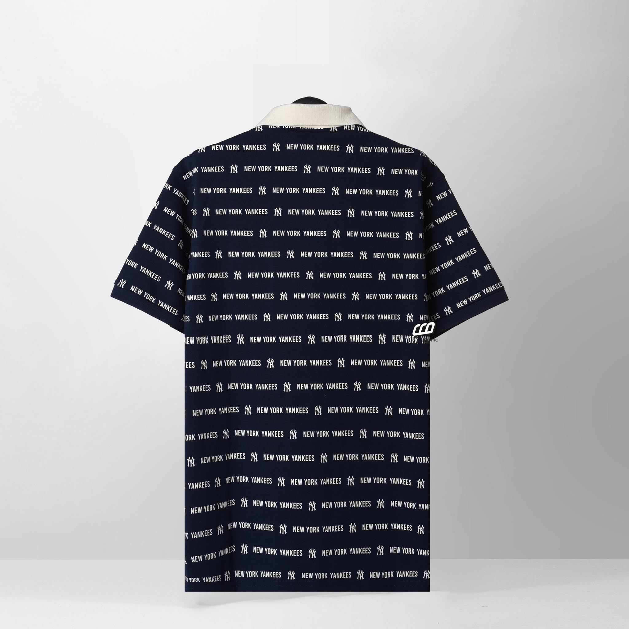 NEW ERA ALLOVER NYYK LOGO POLO SHIRT - NAVY