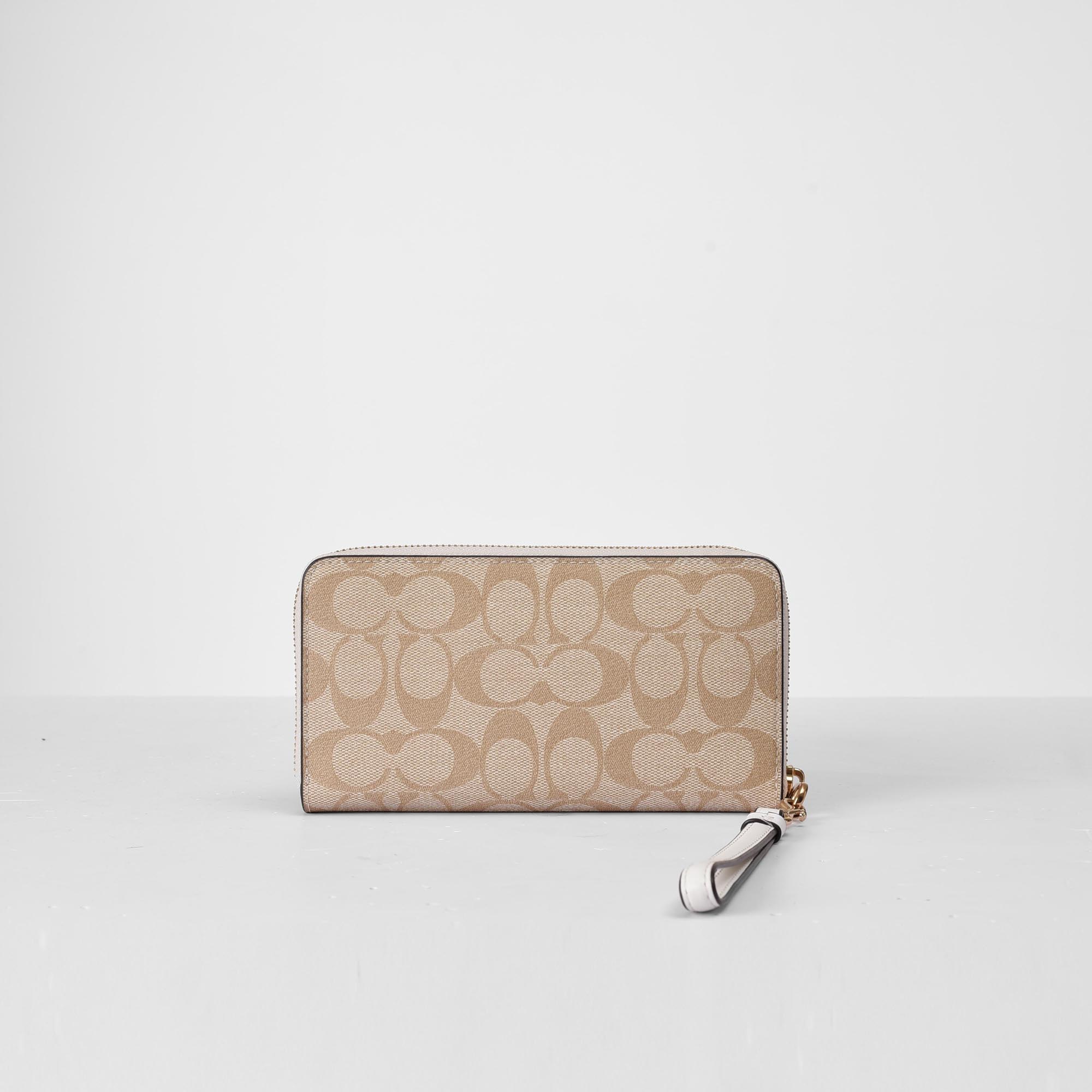 COACH SIGNATURE ZIP AROUND WOMEN WALLET - CREAM