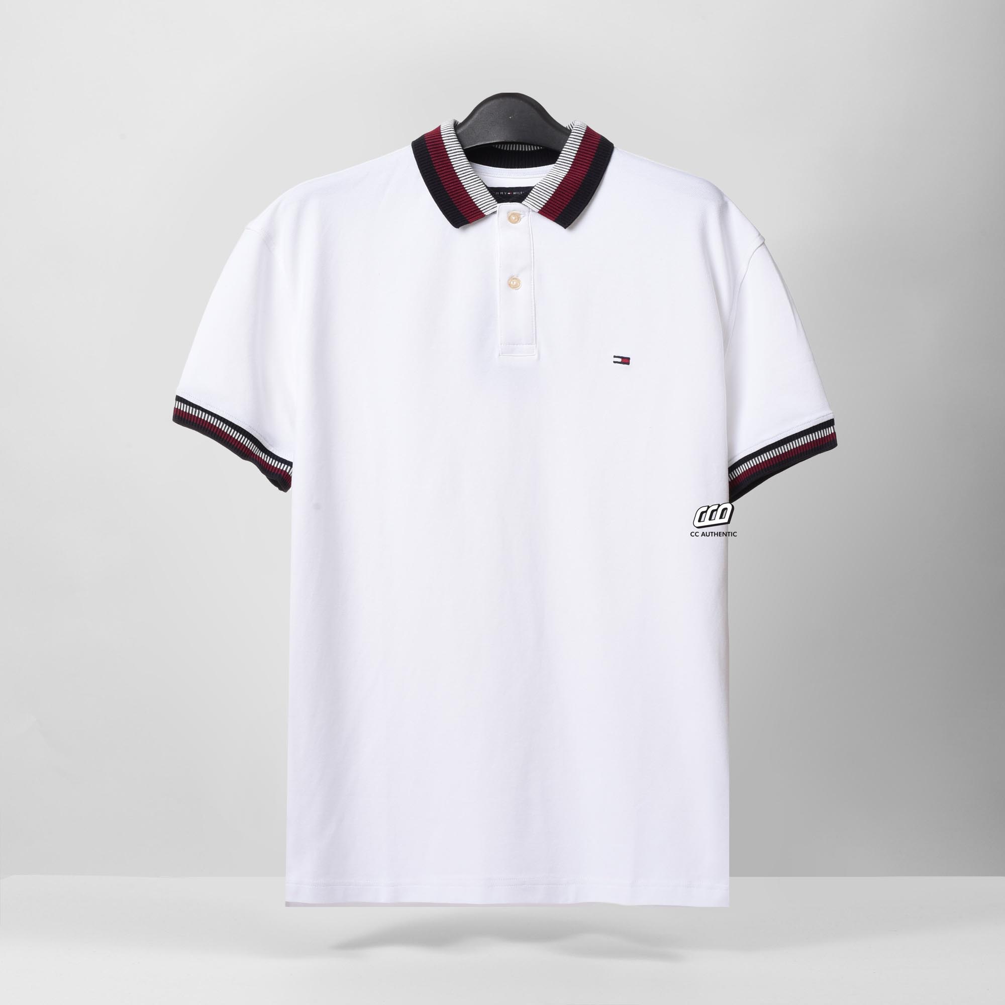 TOMMY HILFIGER LINES PIQUE POLO SHIRT - WHITE