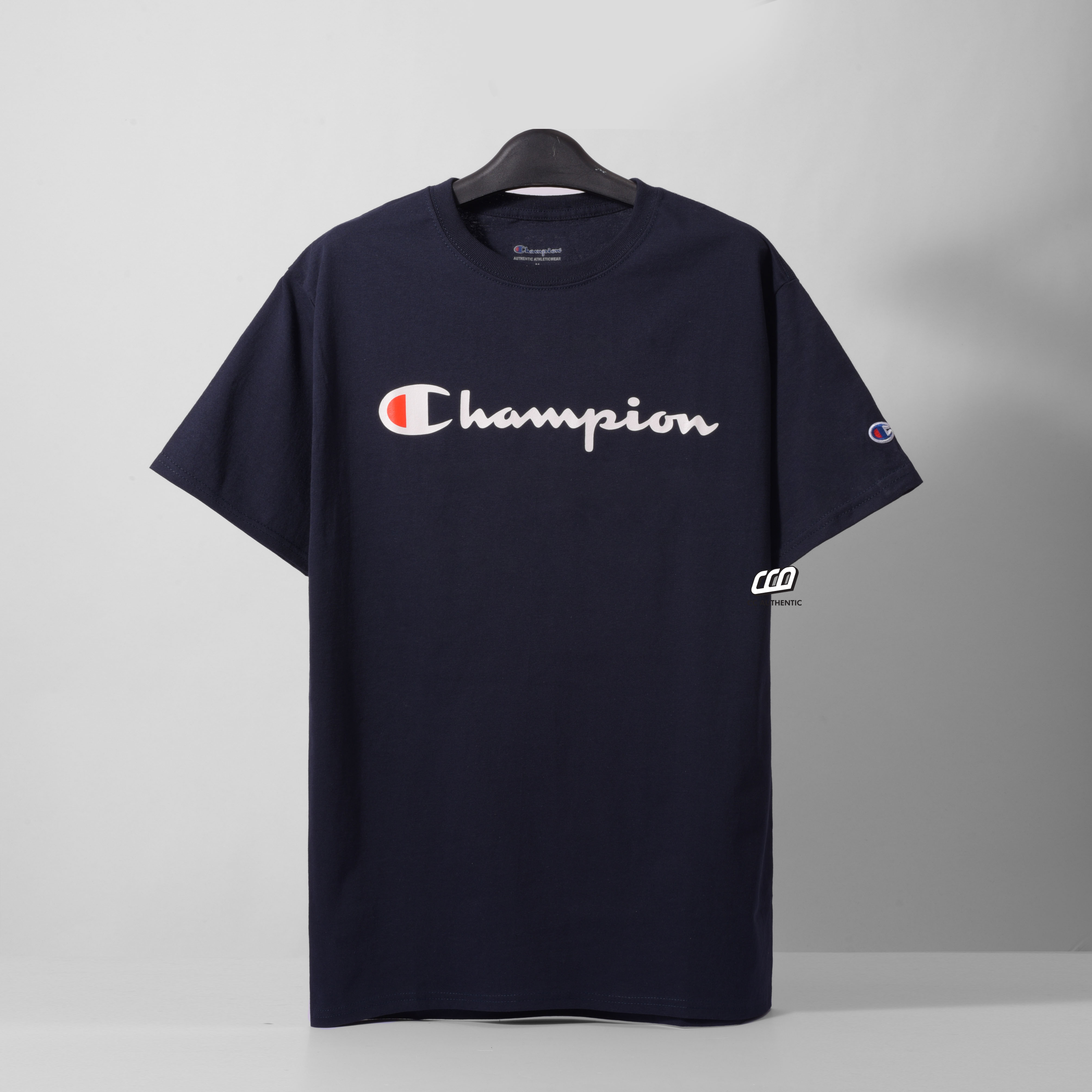 Champion Tagless Tshirt, Printed Logo - Navy