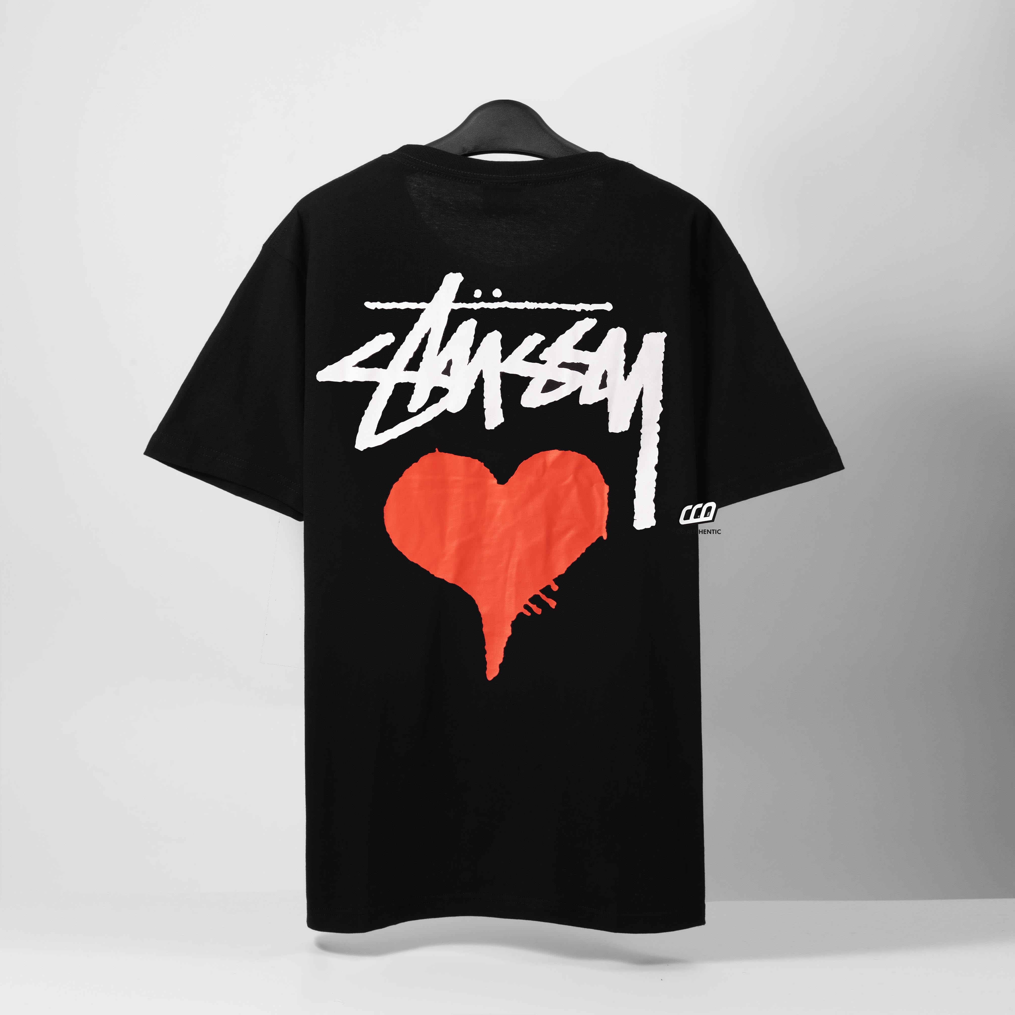 STUSSY STOCK HEART T-SHIRT - BLACK