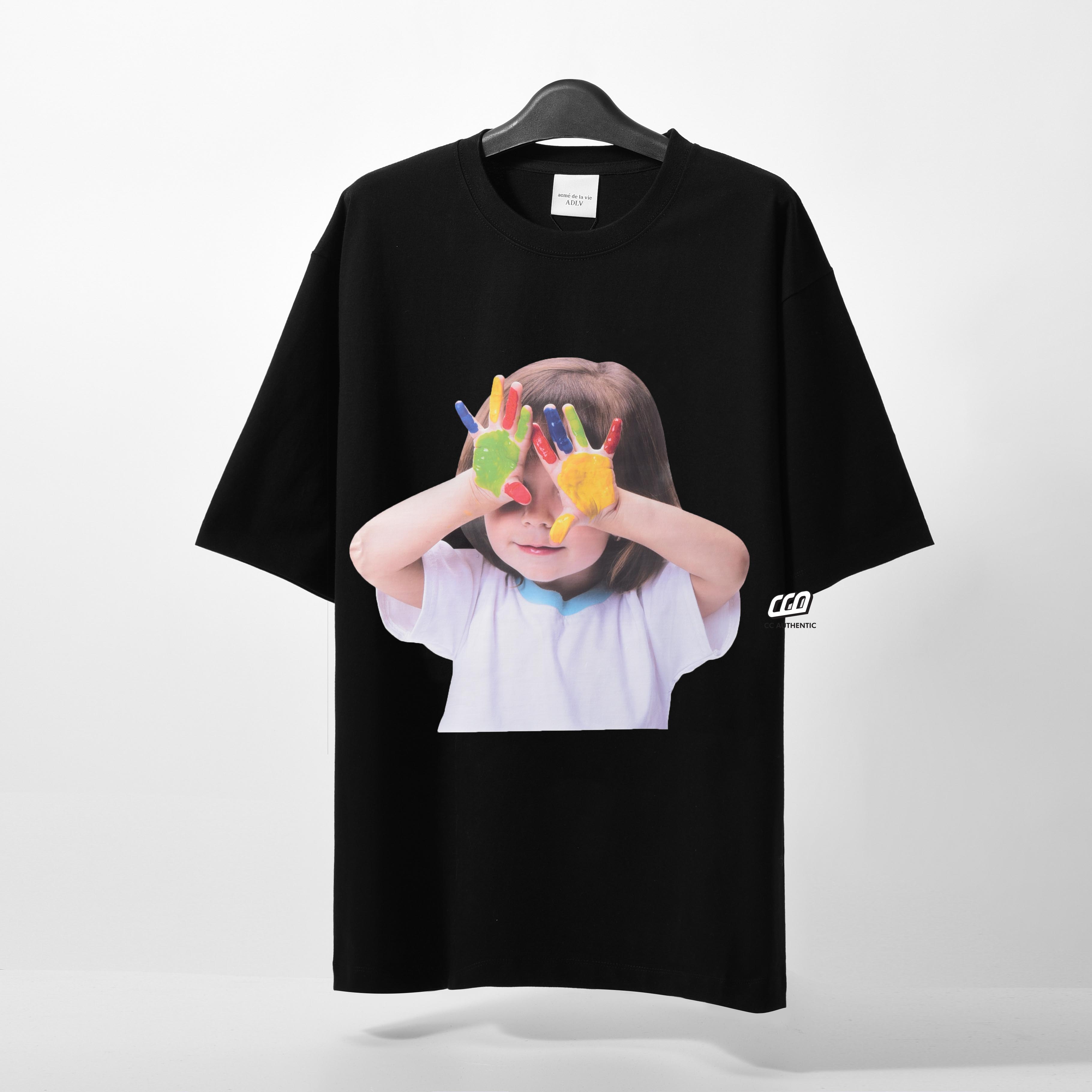 ADLV BABY FACE COLOR HANDS SHORT SLEEVE T-SHIRT - BLACK