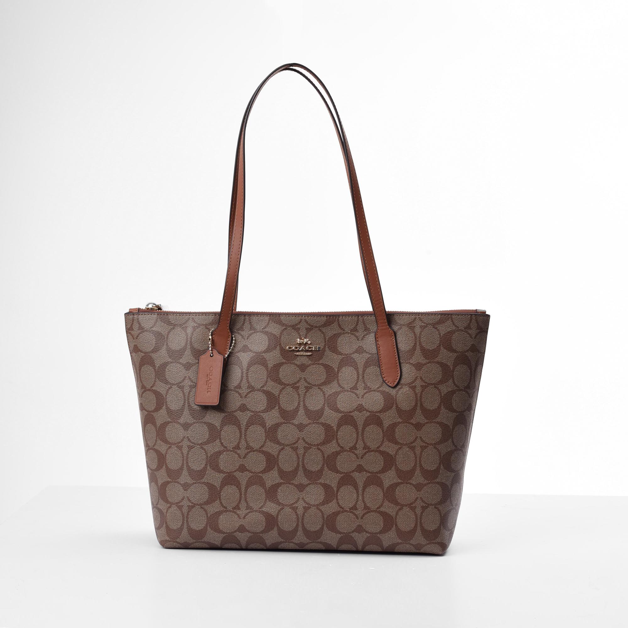 COACH SIGNATURE CANVAS ZIP TOTE BAG - BEIGE