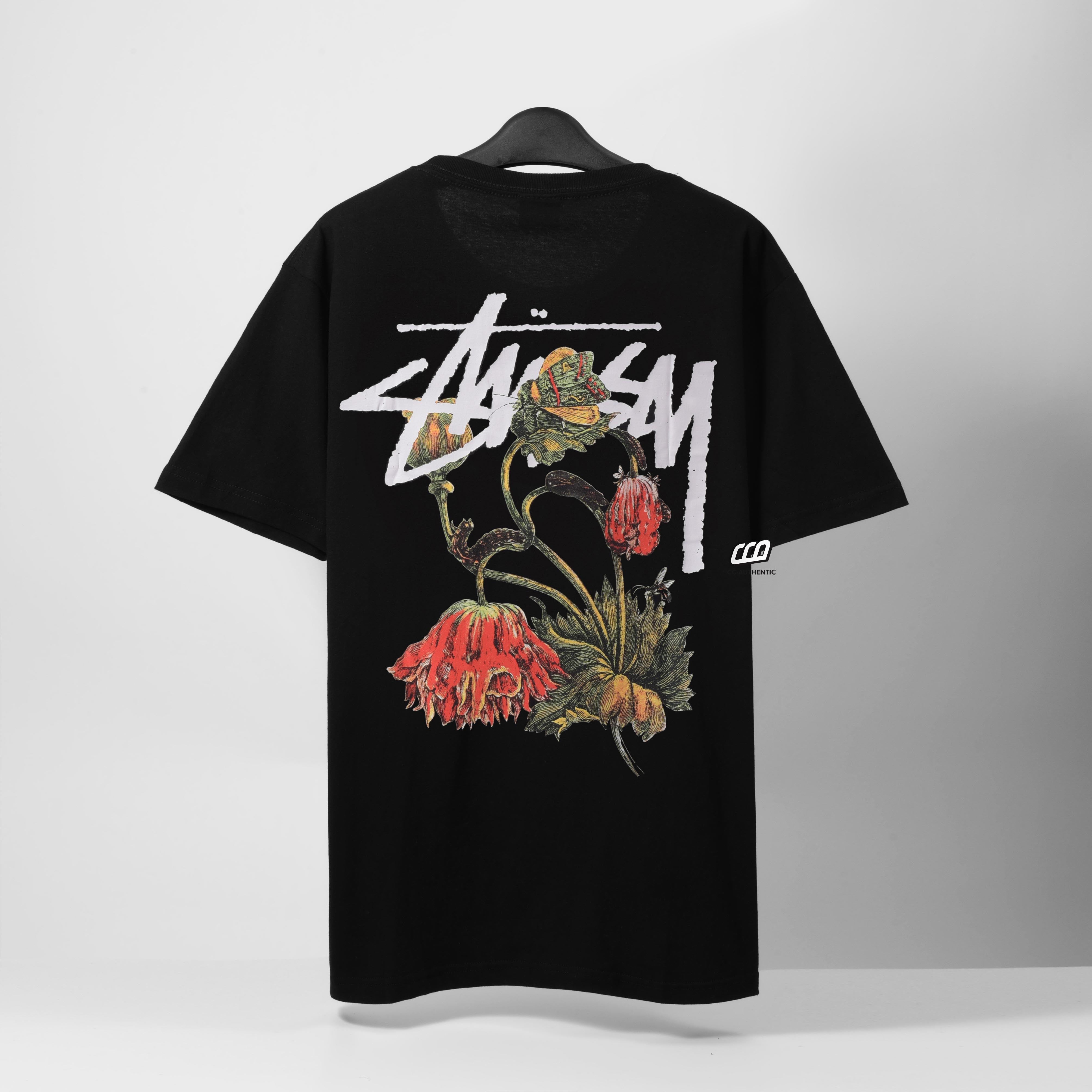 STUSSY WITHERED FLOWER T-SHIRT - BLACK