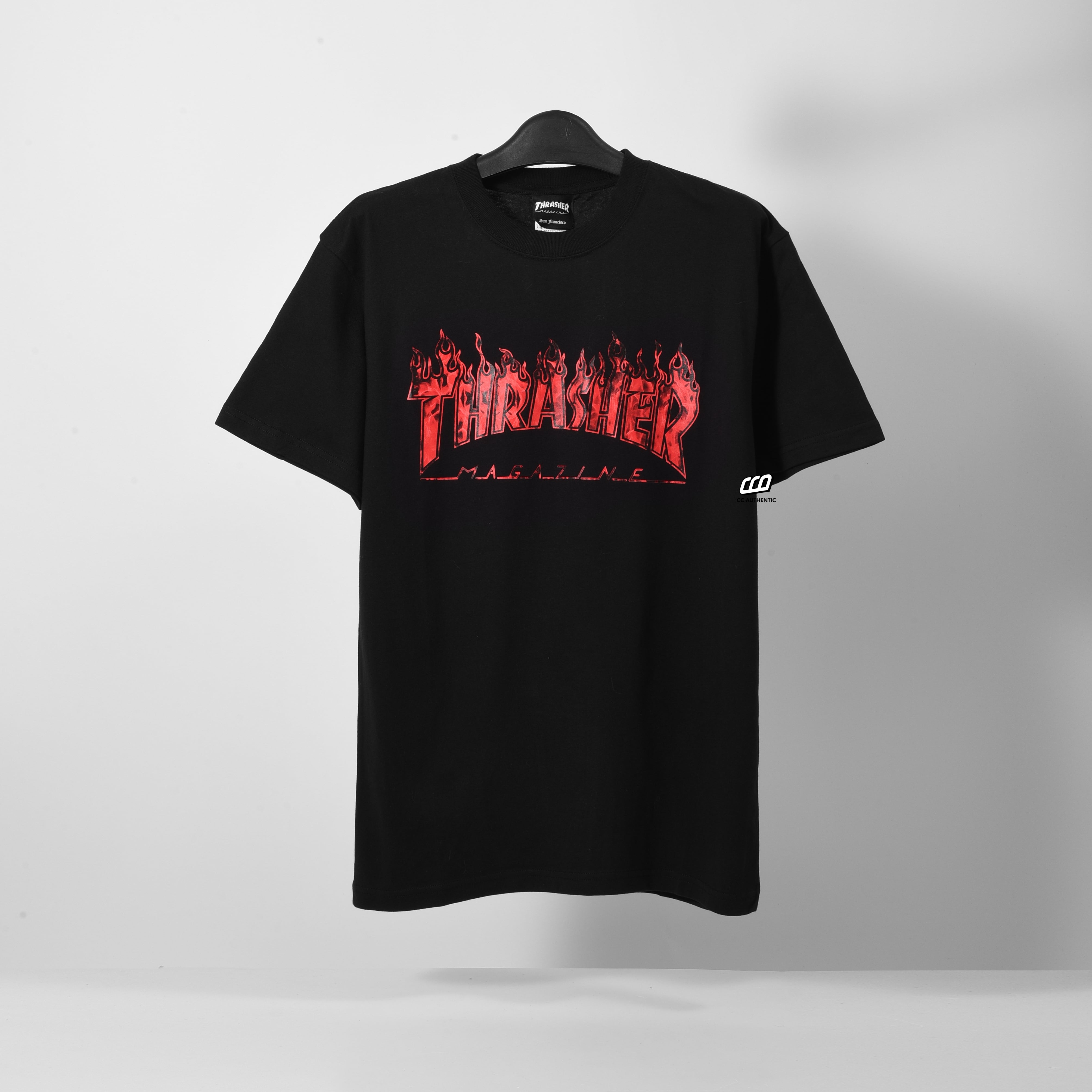 THRASHER GHOST FLAME T-SHIRT - BLACK/RED