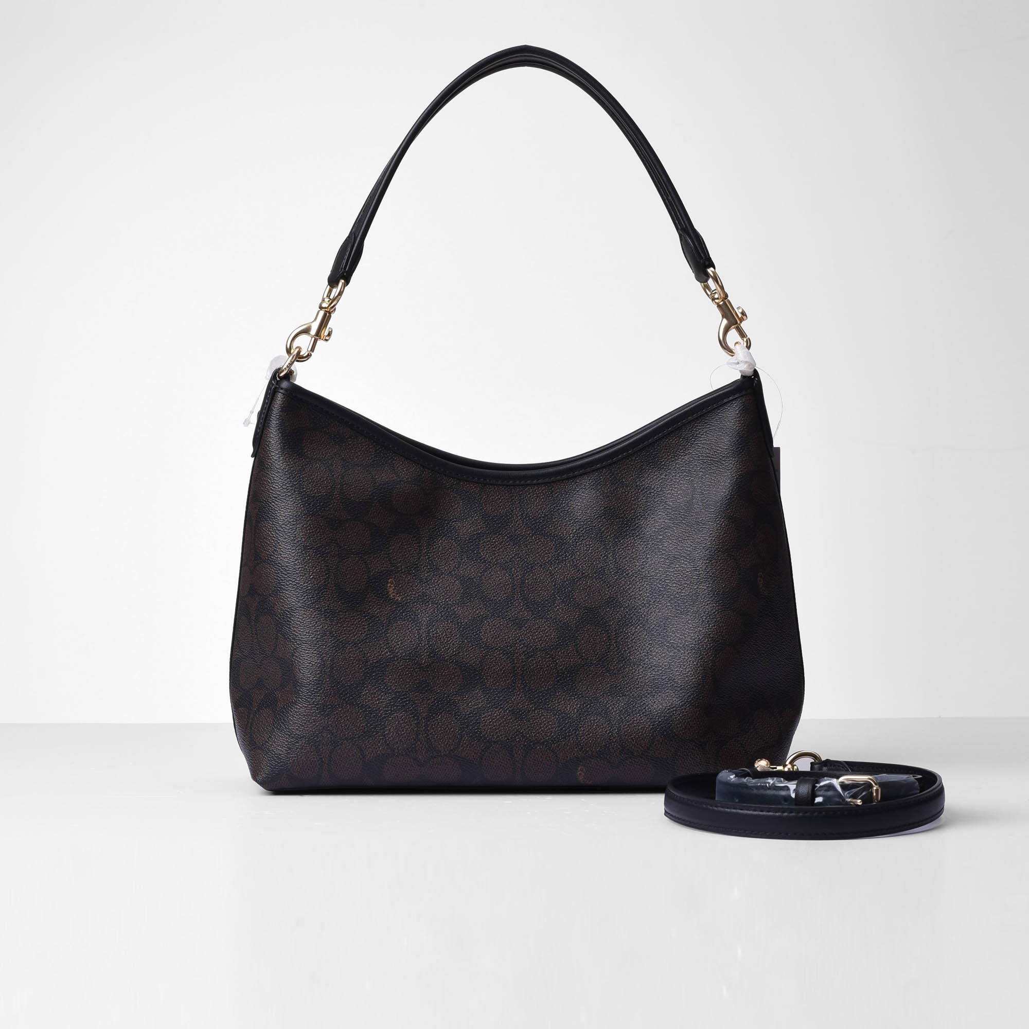 COACH SIGNATURE LAUREL MEDIUM SHOULDER BAG - DARK BROWN