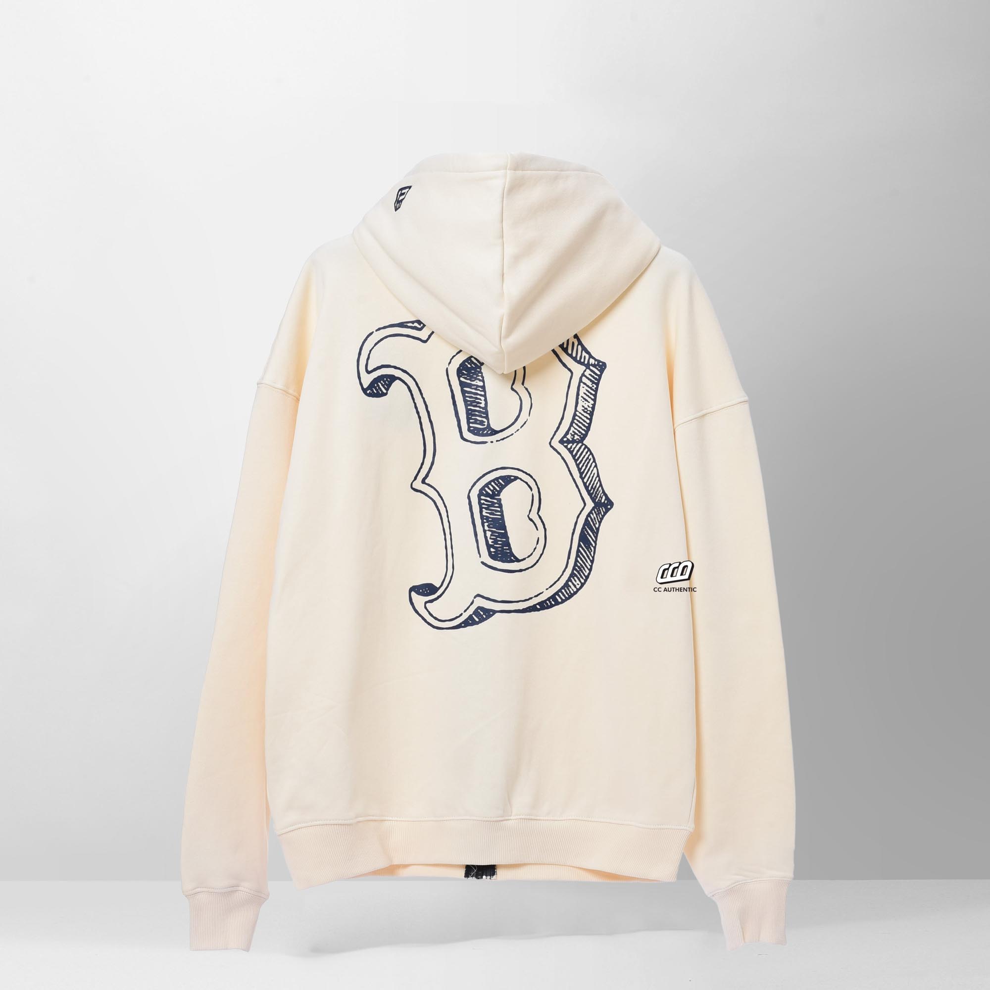 NEW ERA 3D B LOGO ZIP HOODIE - IVORY