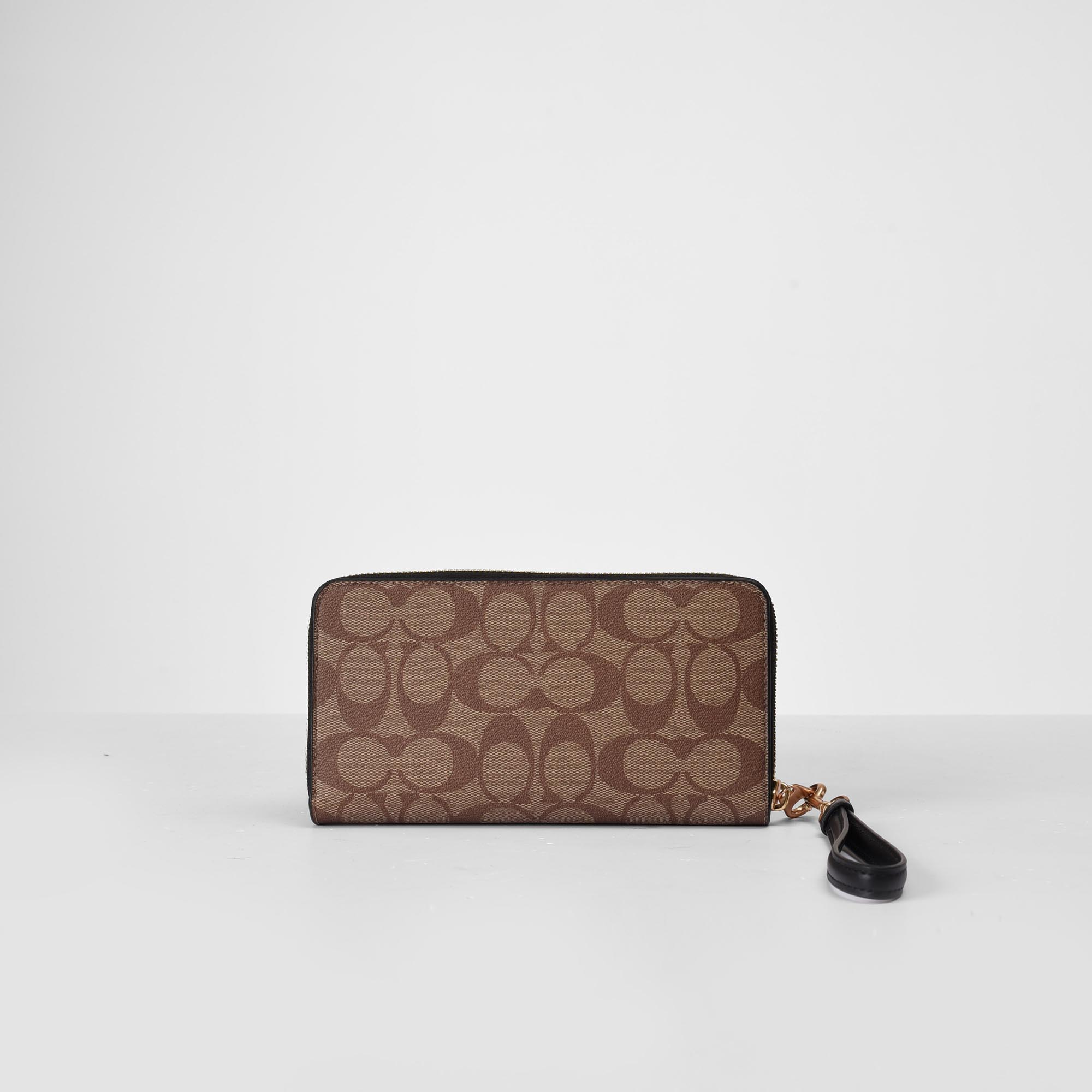 COACH SIGNATURE ZIP AROUND WOMEN WALLET - KHAKI