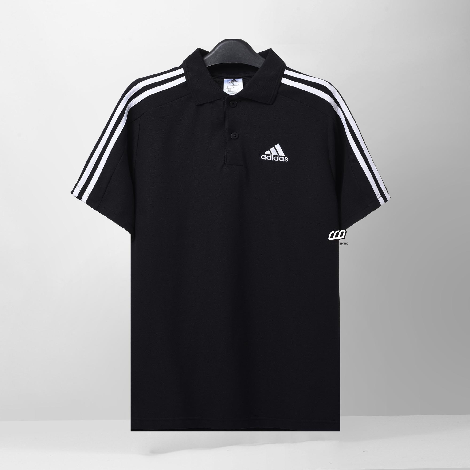 ADIDAS ESSENTIALS PIQUE EMBROI 3 STRIPES POLO SHIRT - BLACK