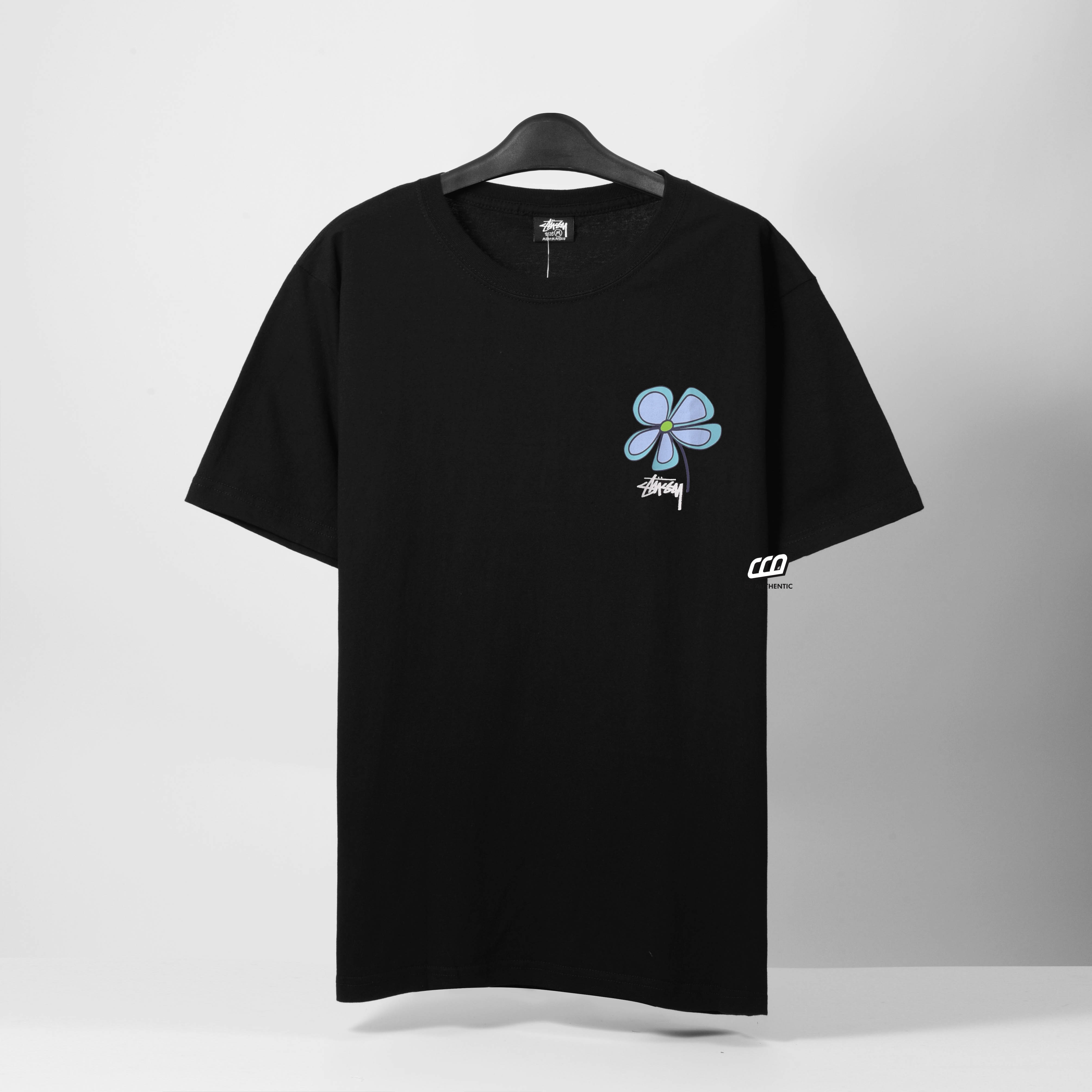 STUSSY FLOWER T-SHIRT - BLACK