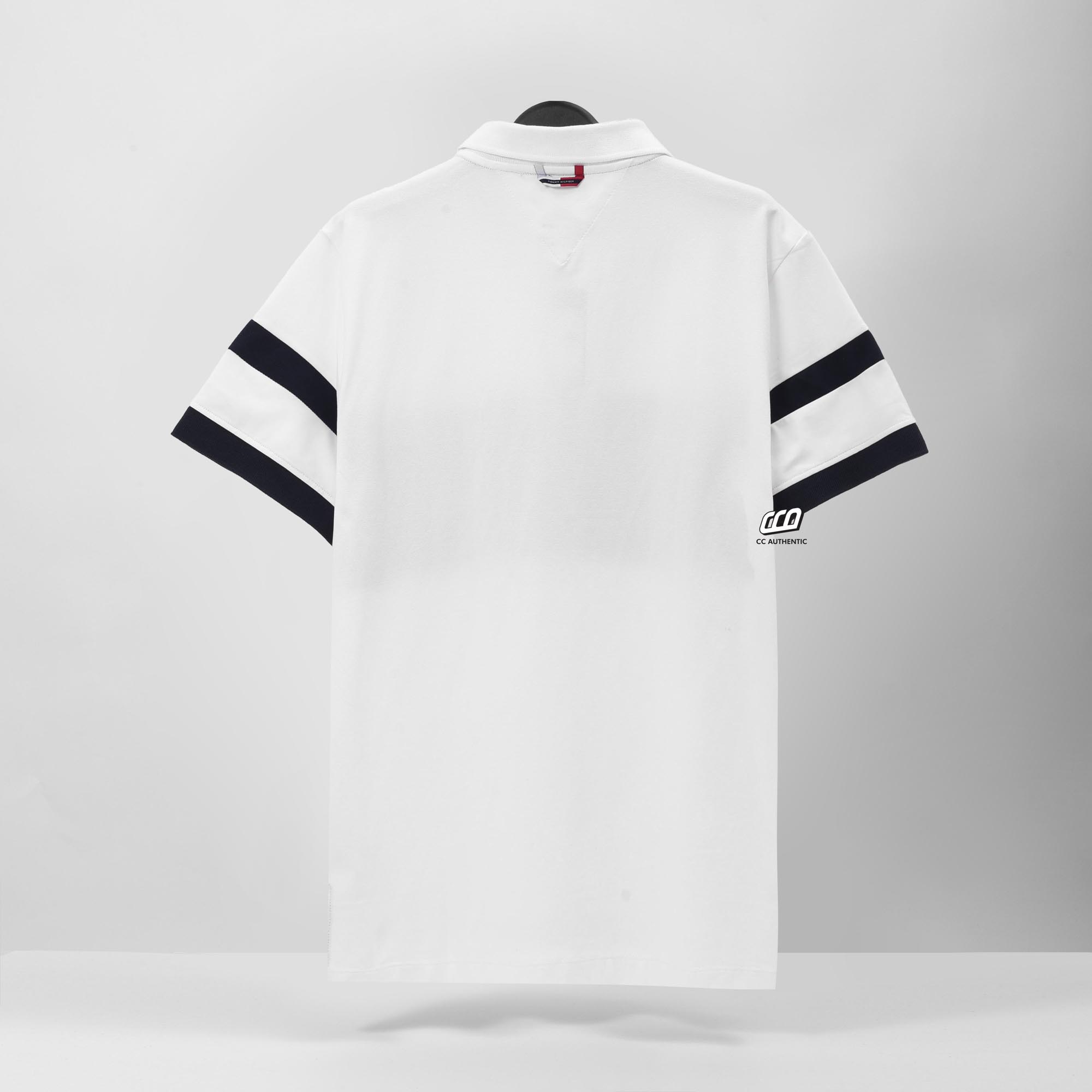 TOMMY RED LINES PIQUE POLO SHIRT - WHITE