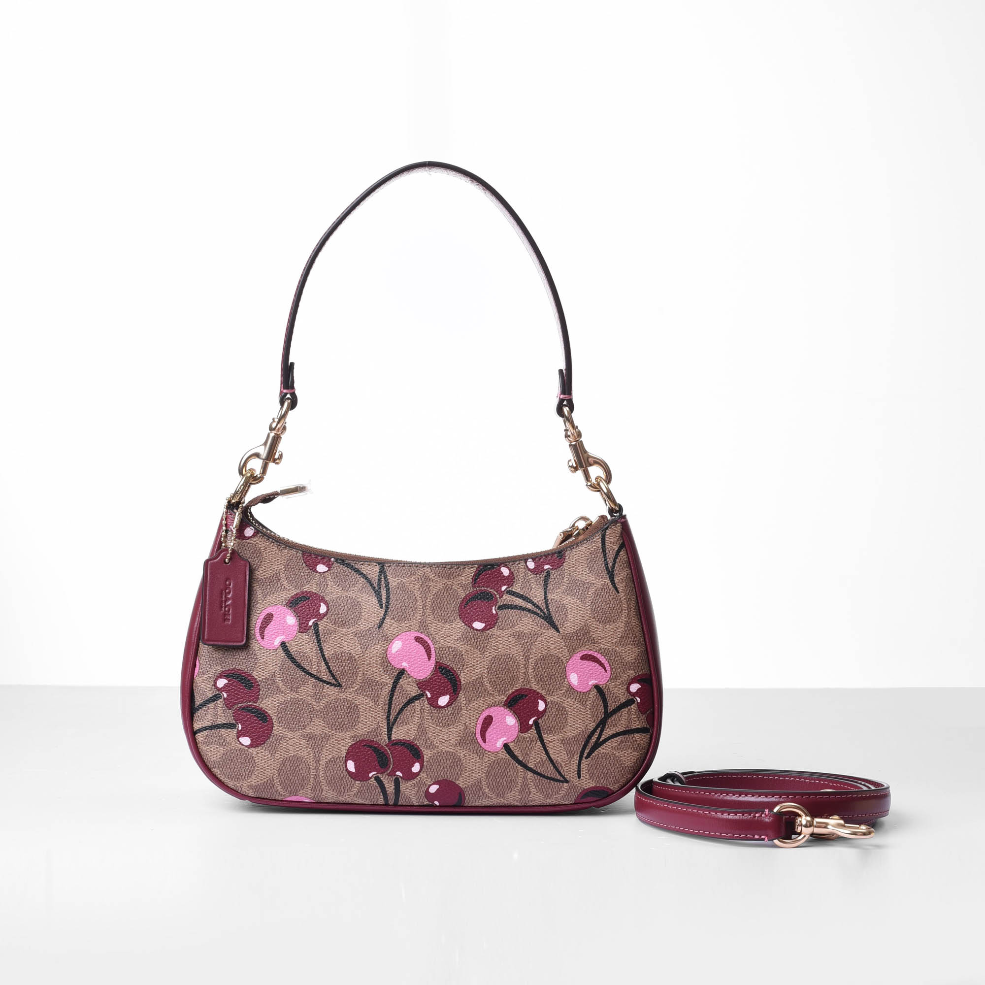 COACH CHERRY CANVAS TERI BAG - BROWN