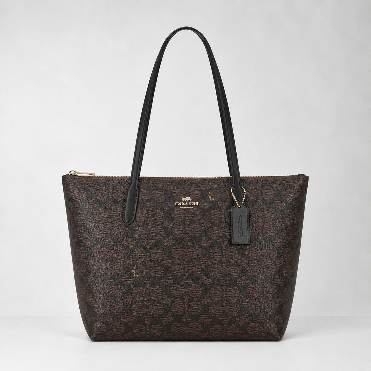 COACH SIGNATURE CBT20 ZIP TOTE BAG - WALNUT