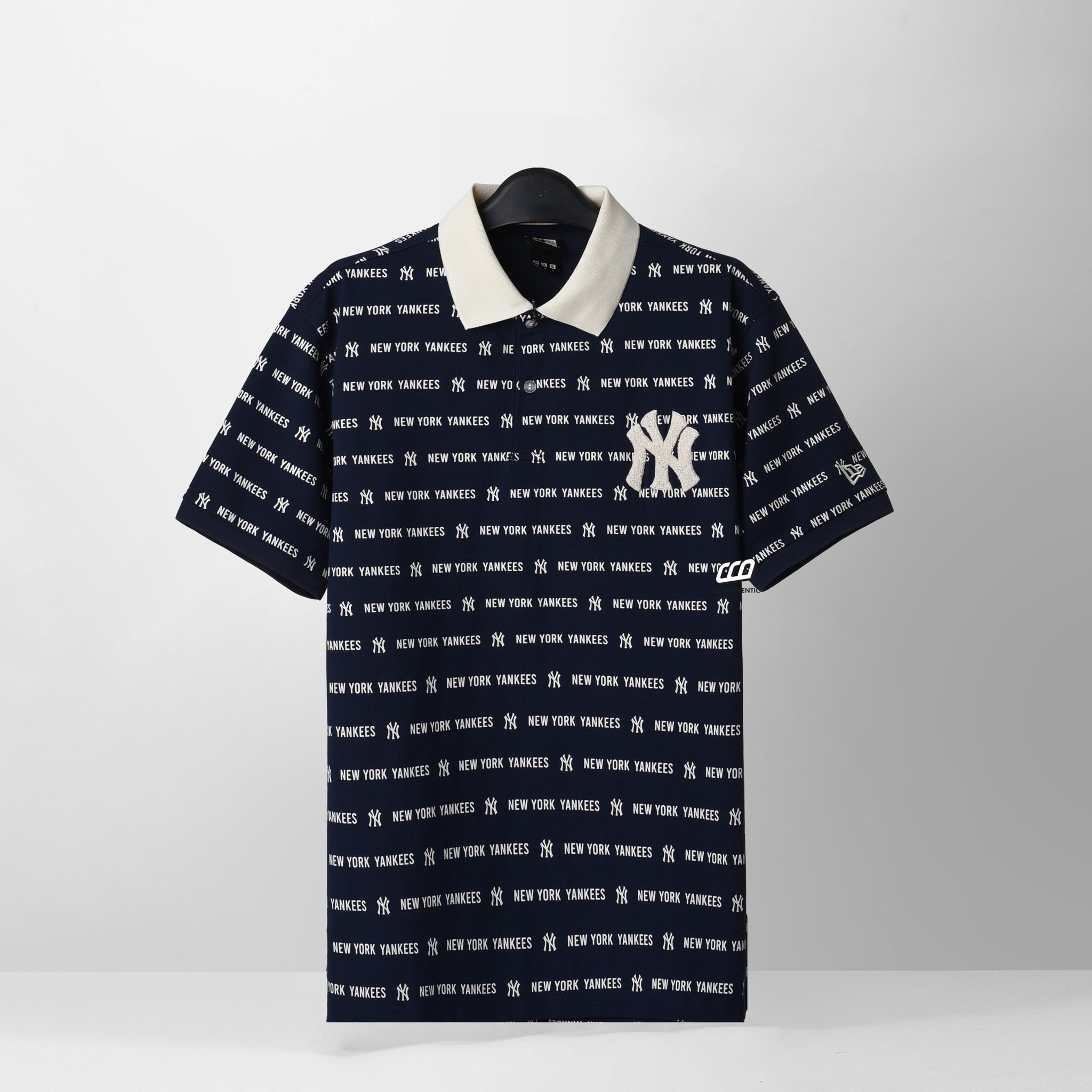 NEW ERA ALLOVER NYYK LOGO POLO SHIRT - NAVY