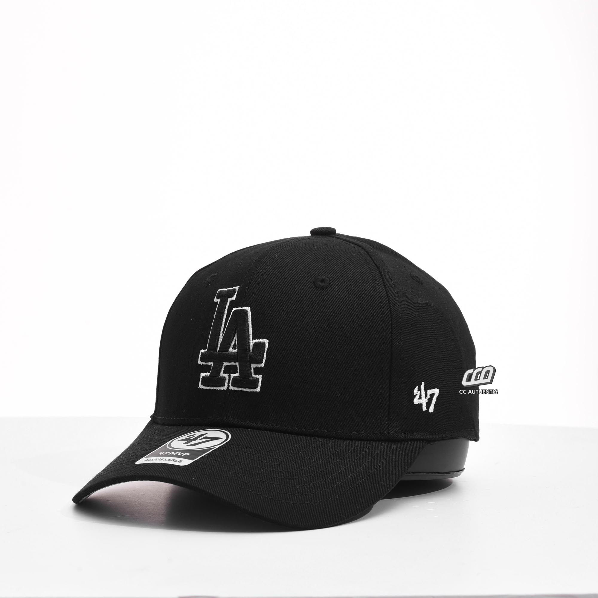 47 LA BLACK WHITE OUTLINE LOGO CAP - BLACK