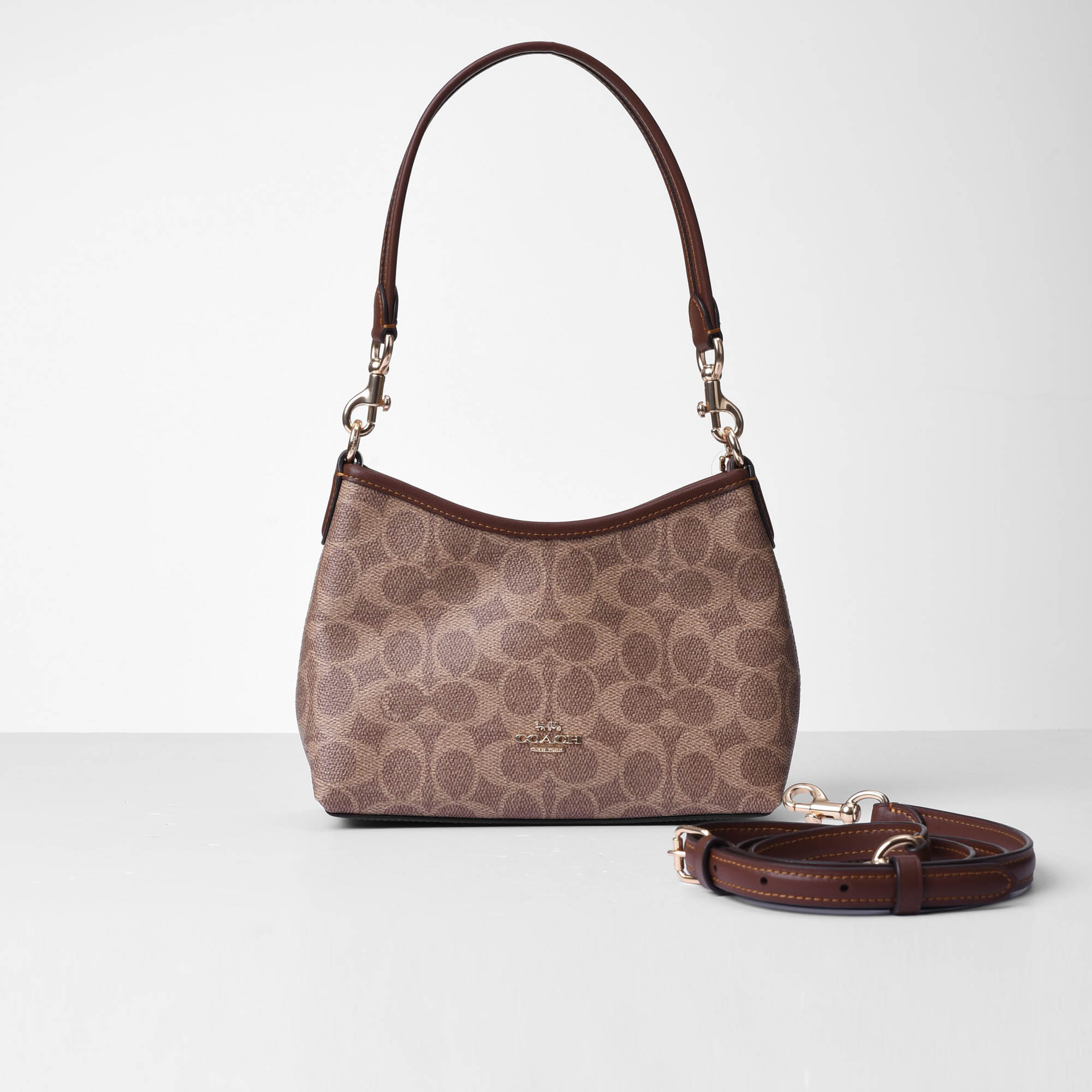 COACH SIGNATURE LAUREL MINI SHOULDER BAG - BROWN