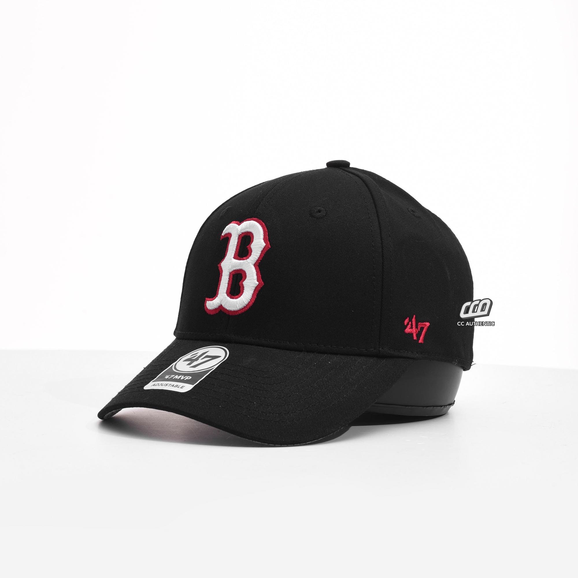 47 B WHITE RED OUTLINE LOGO CAP - BLACK