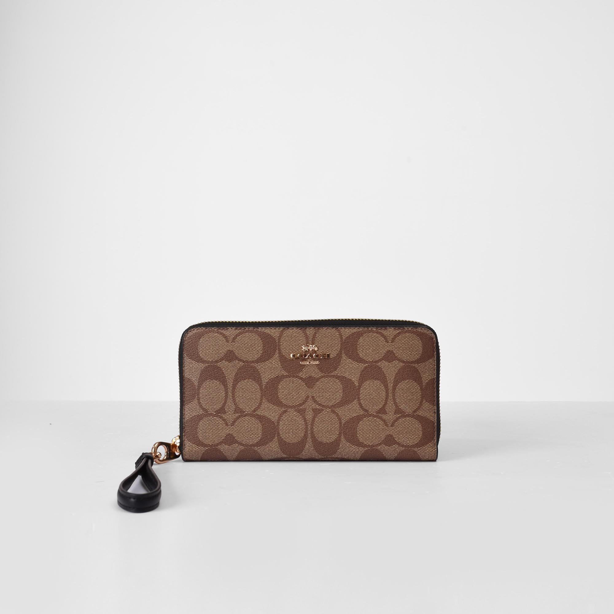 COACH SIGNATURE ZIP AROUND WOMEN WALLET - KHAKI