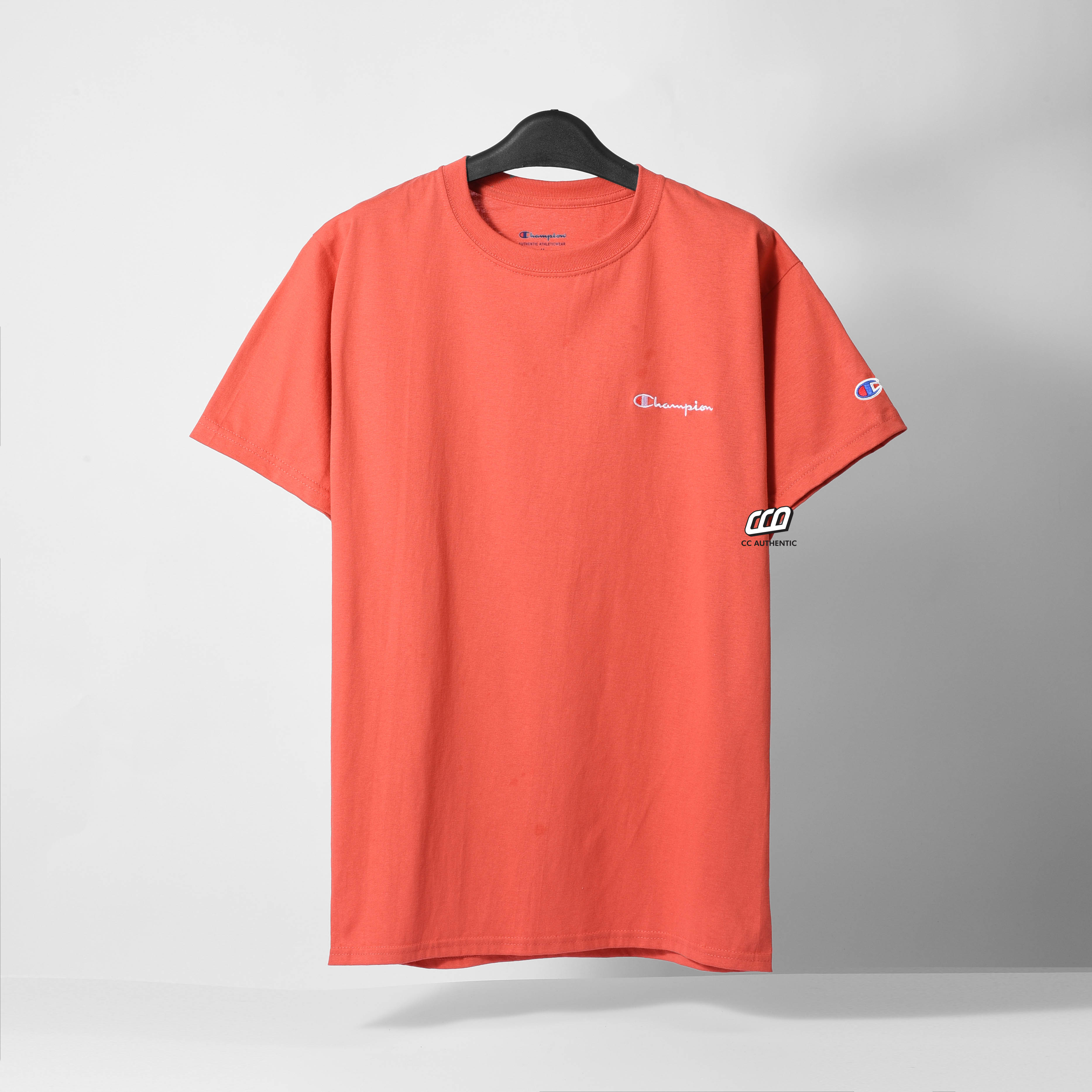 CHAMPION TAGLESS TSHIRT ,EMBROIDERED LOGO - RED RIVER CLAY
