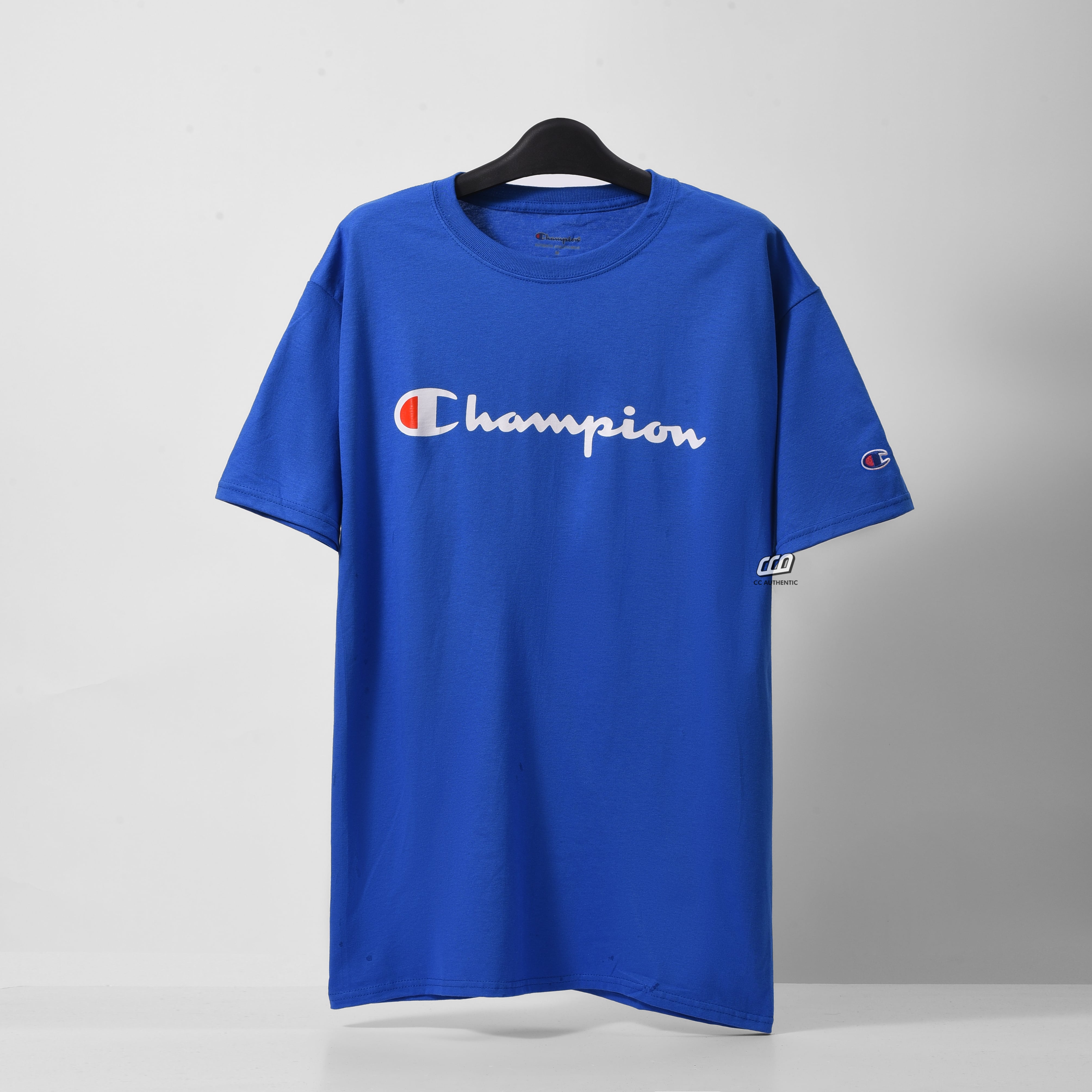 Champion Tagless Tshirt ,Printed Logo - Royal Blue