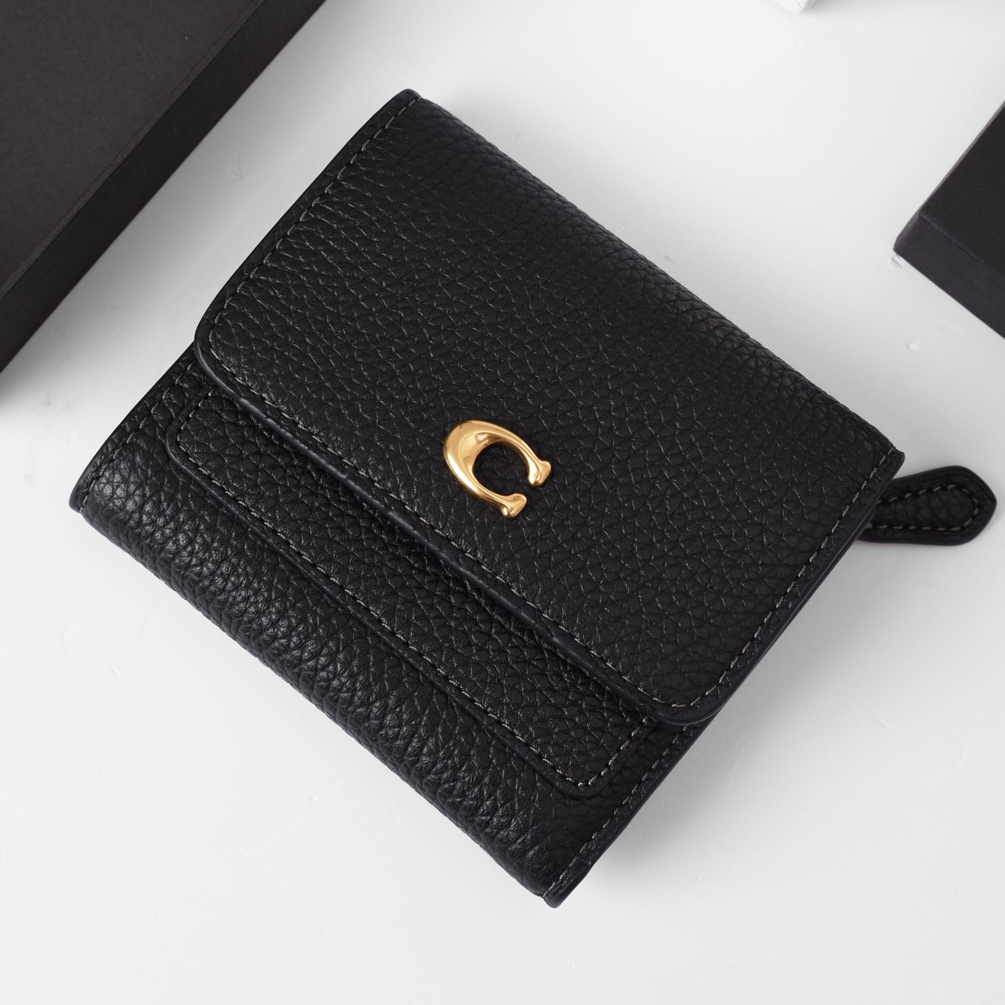 COACH MILA FLAP CHALK SMALL WALLET - BLACK