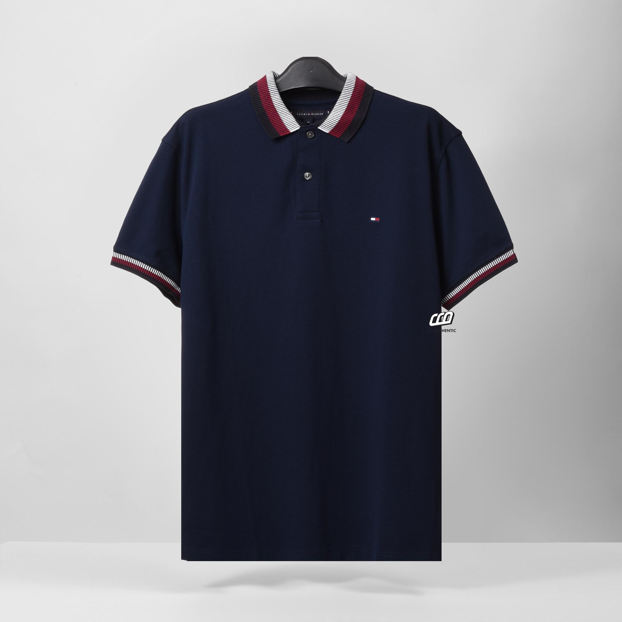 TOMMY HILFIGER LINES PIQUE POLO SHIRT - NAVY