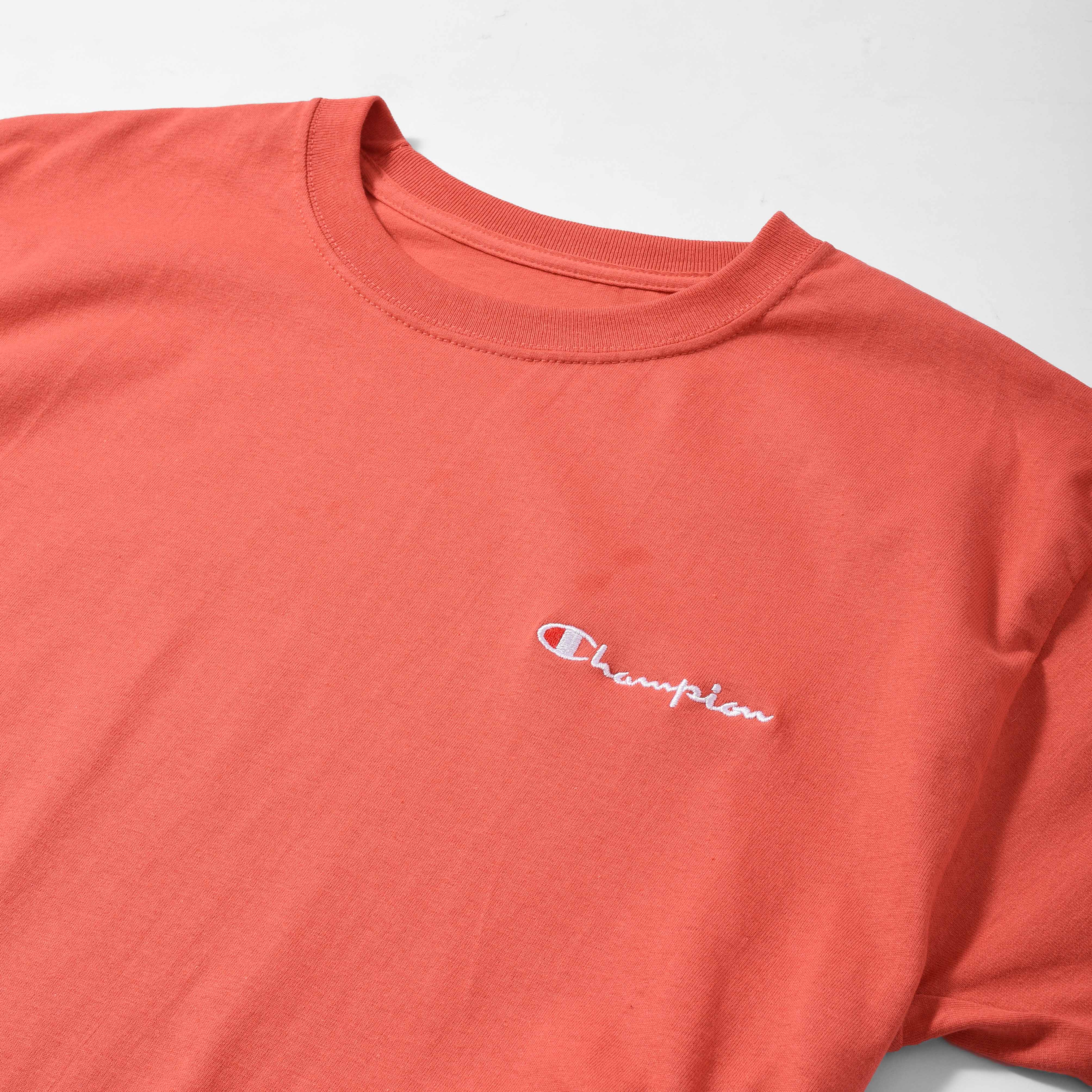 CHAMPION TAGLESS TSHIRT ,EMBROIDERED LOGO - RED RIVER CLAY